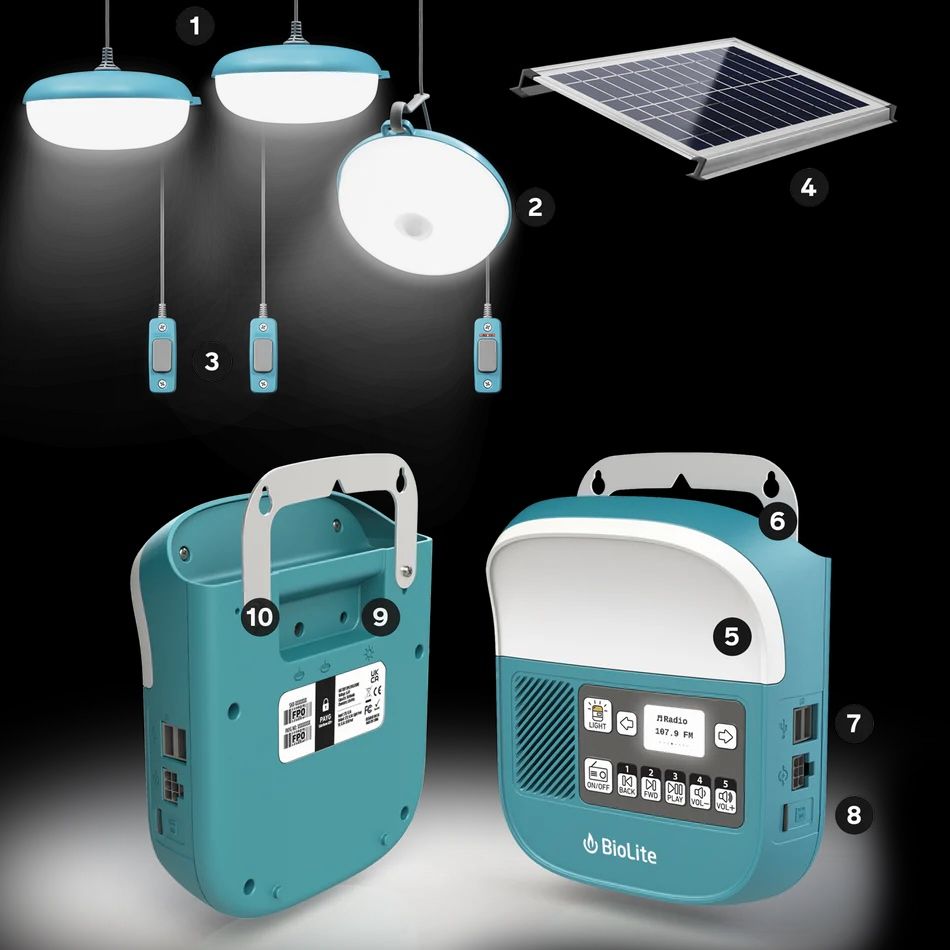 BioLite SolarHome 625- Solarsystem mit integriertem 24,3 Wh Li-Ion Akku und Multiroom-Beleuchtungsset