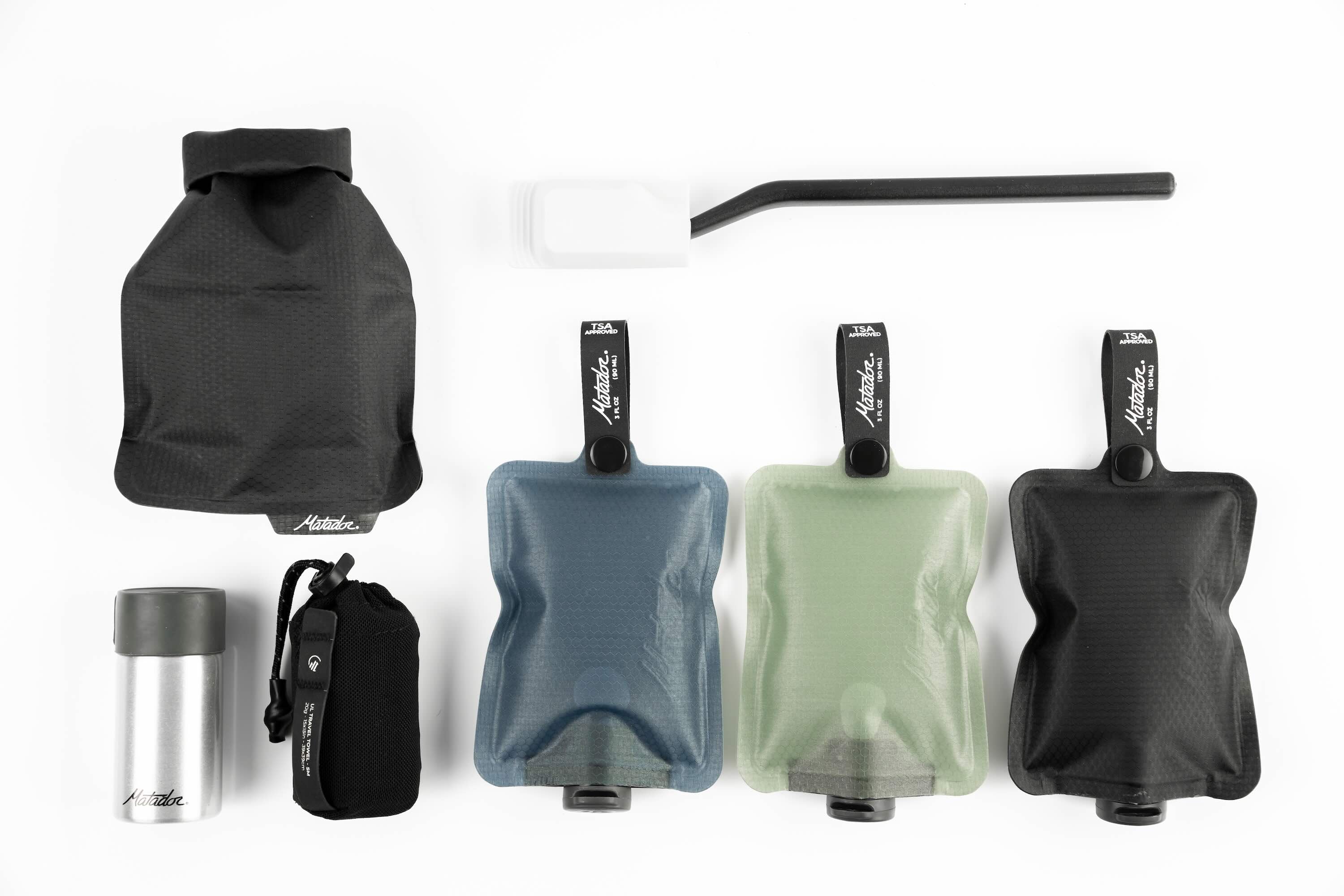 Matador FlatPak Toiletry Bottle 3-Pack (blue, charcoal, green)