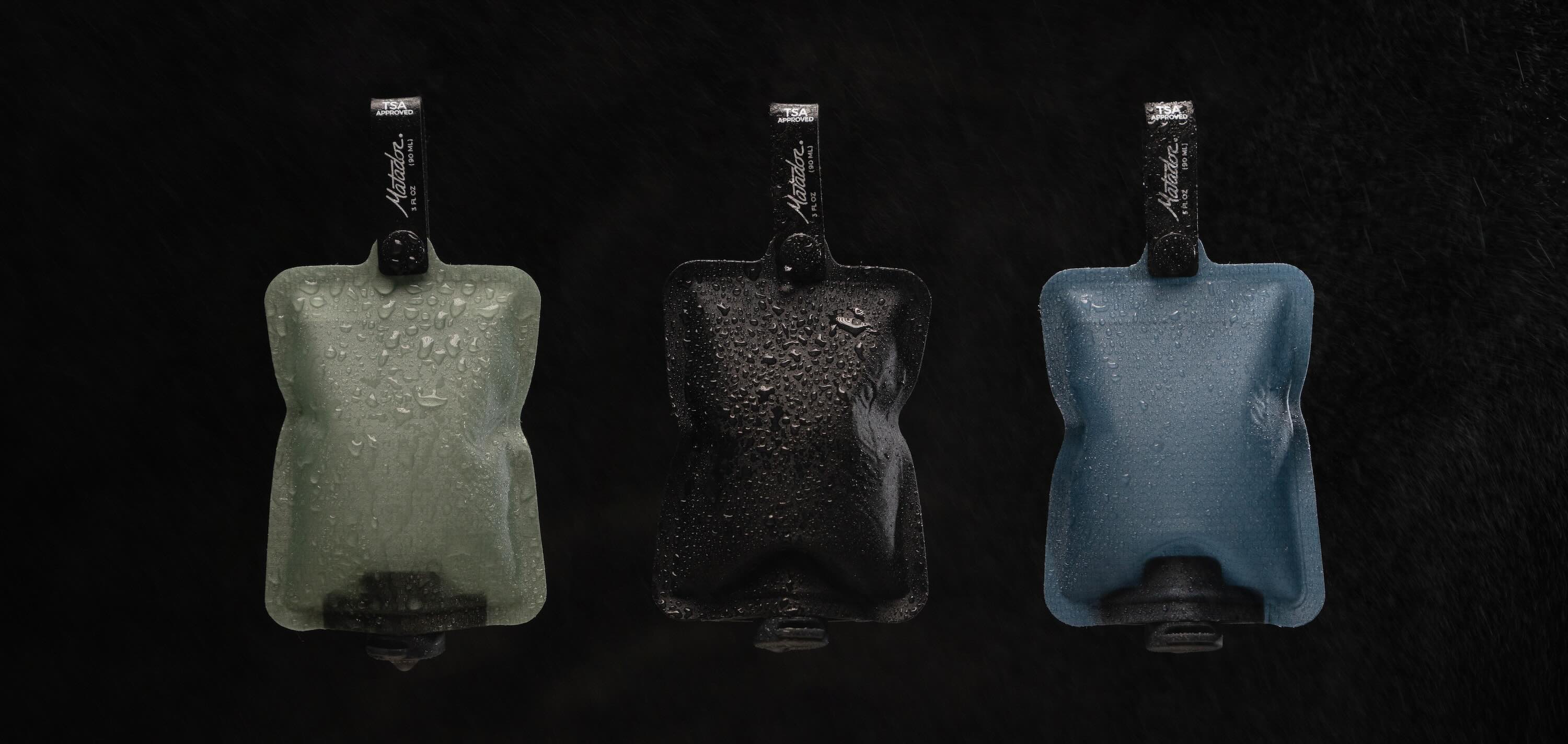 Matador FlatPak Toiletry Bottle 3-Pack (blue, charcoal, green)