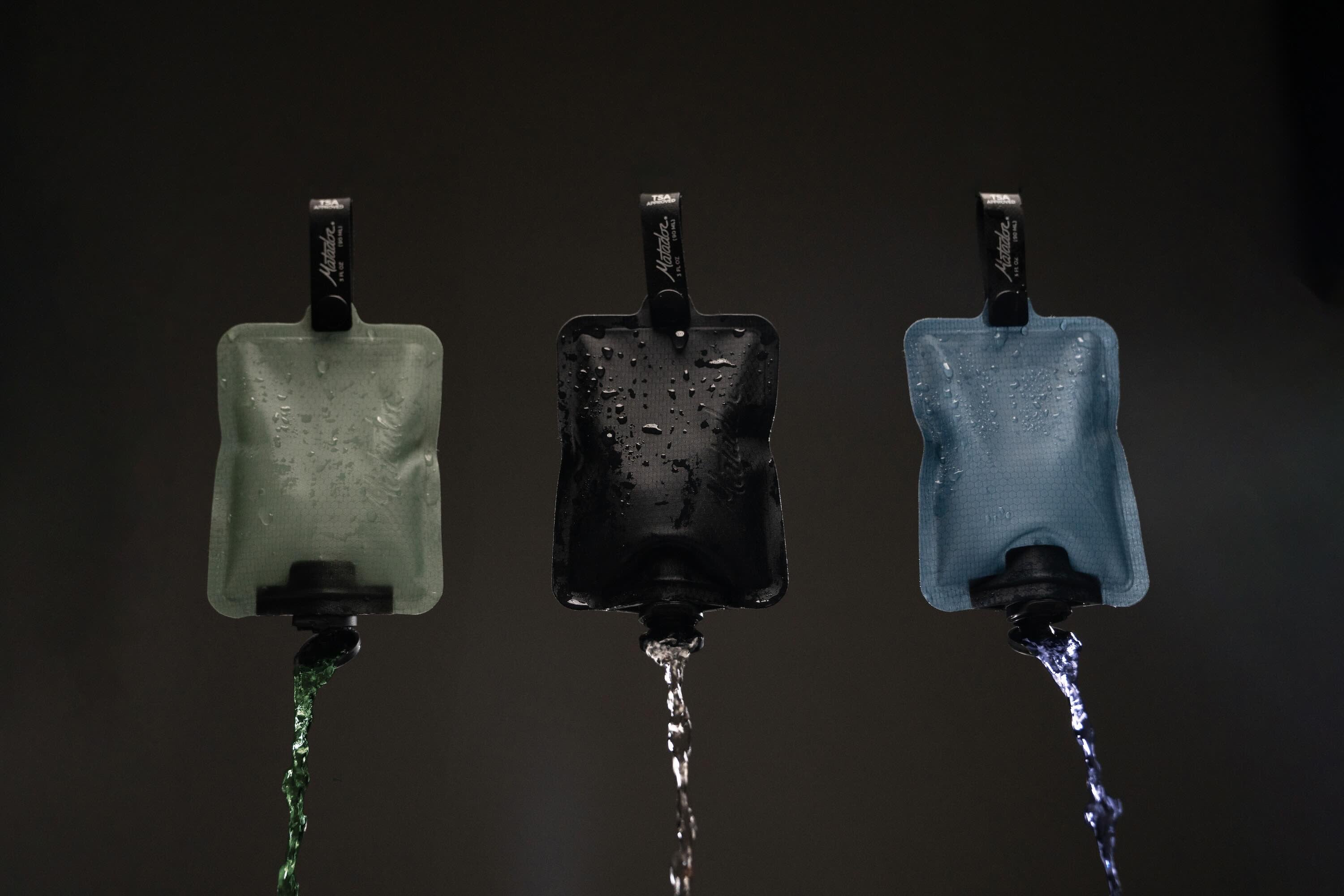 Matador FlatPak Toiletry Bottle 3-Pack (blue, charcoal, green)