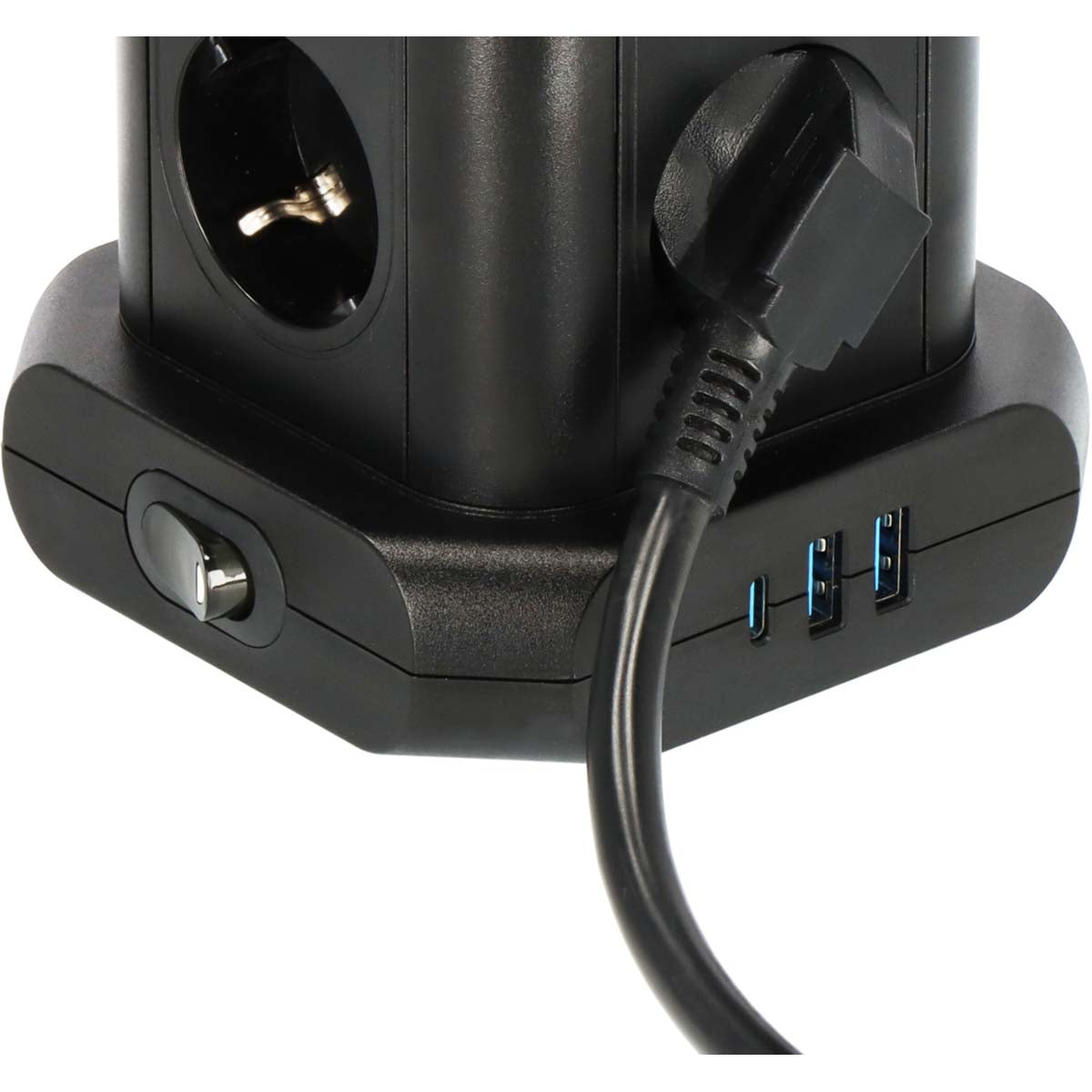 Powerstrip Tower mit 8 Powerstrips in 45°-Konfiguration (2x USB A & 1x USB C Power Delivery, mit 2m Kabel, zweipoliger Schalter)