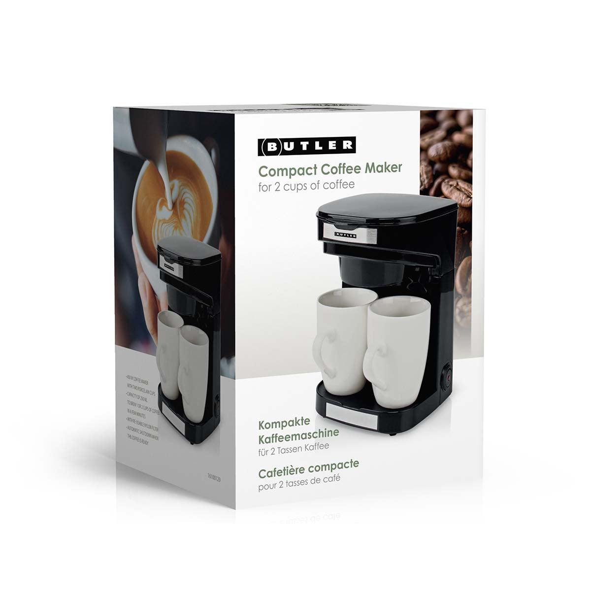 Kompakte Kaffeemaschine | 2 Porzellantassen | 0,25 l | 450 W | Automatische Abschaltung | Schwarz