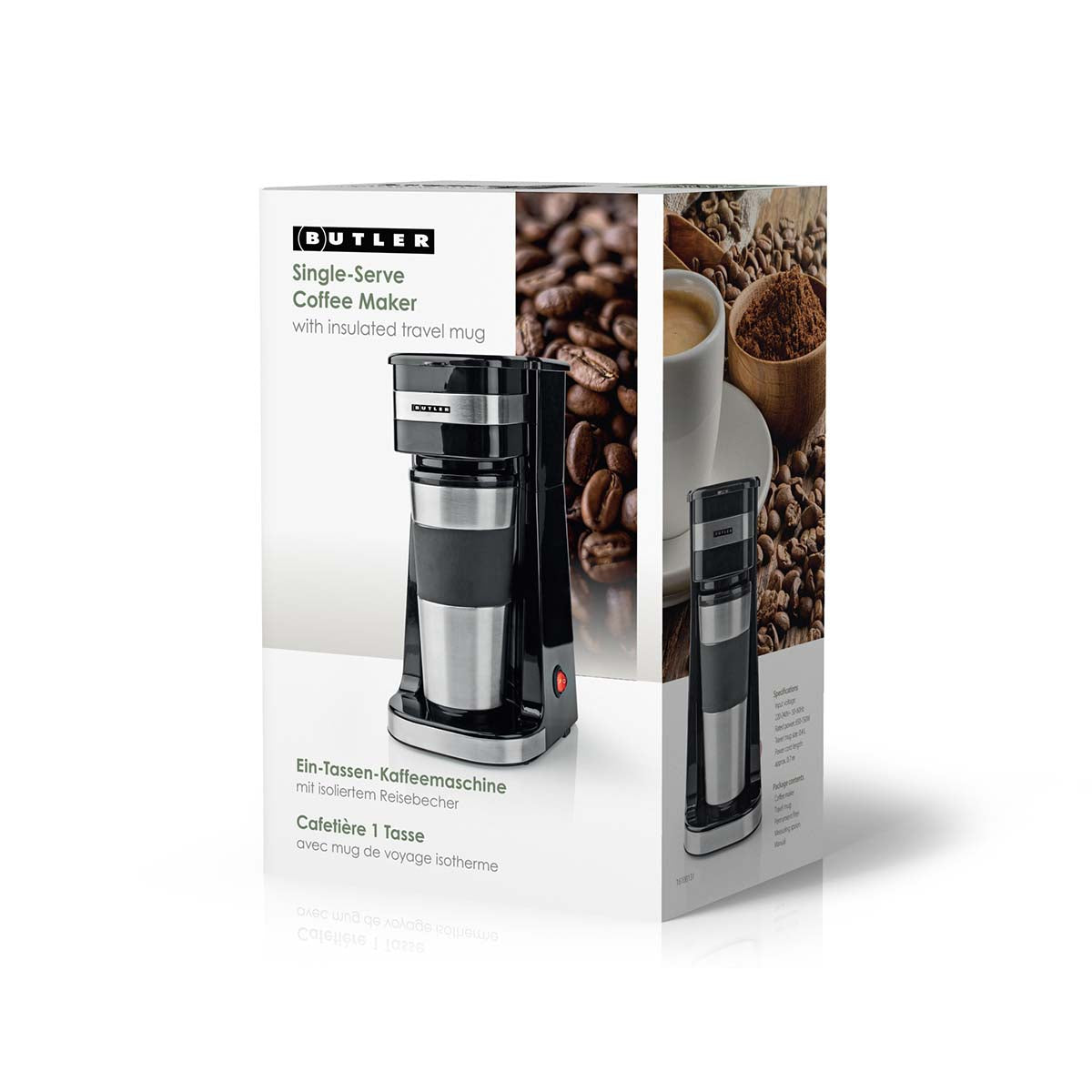 Einzelportions-Kaffeemaschine | 0,4 l | 750 W | Isolierter Reisebecher | Automatische Abschaltung | Schwarz