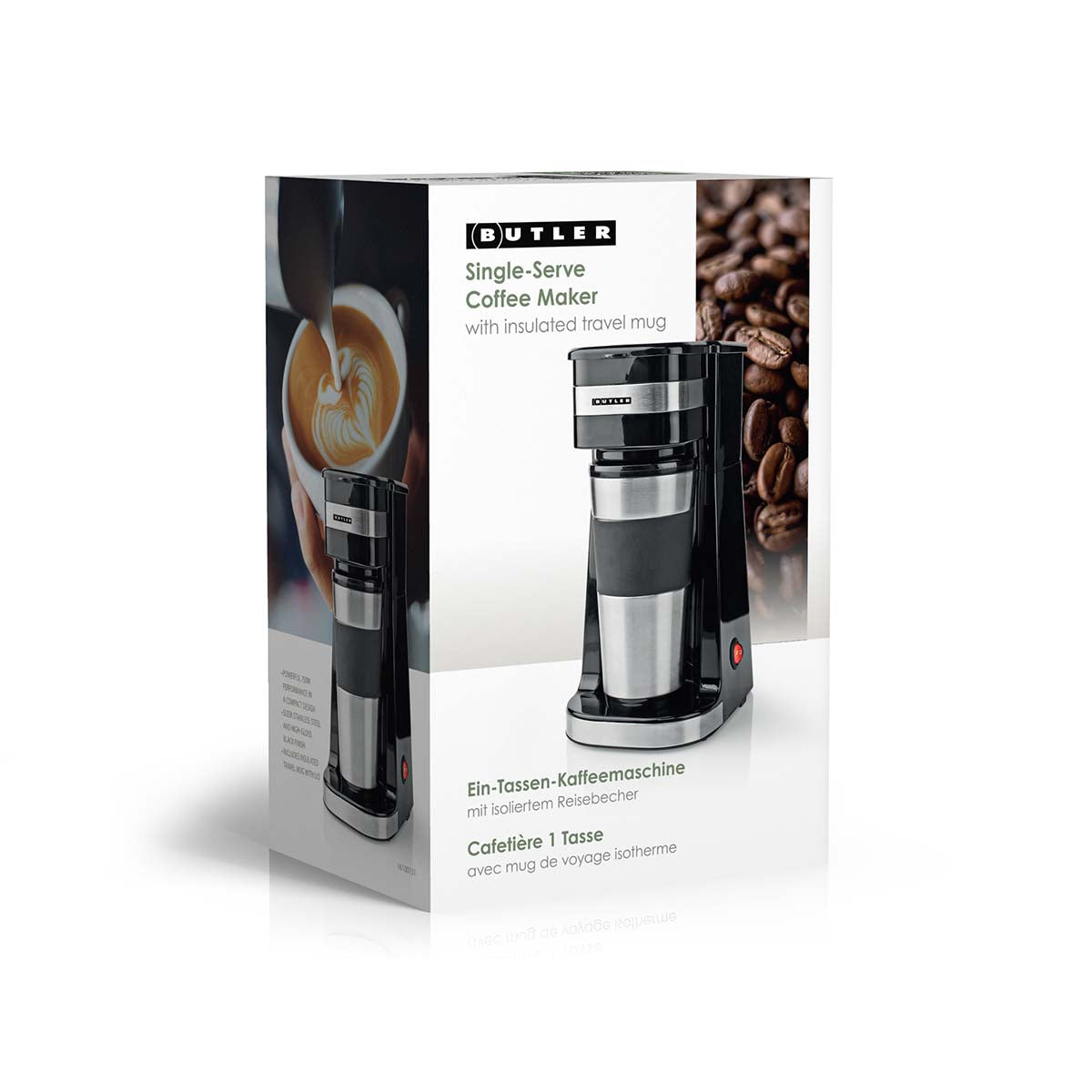 Einzelportions-Kaffeemaschine | 0,4 l | 750 W | Isolierter Reisebecher | Automatische Abschaltung | Schwarz