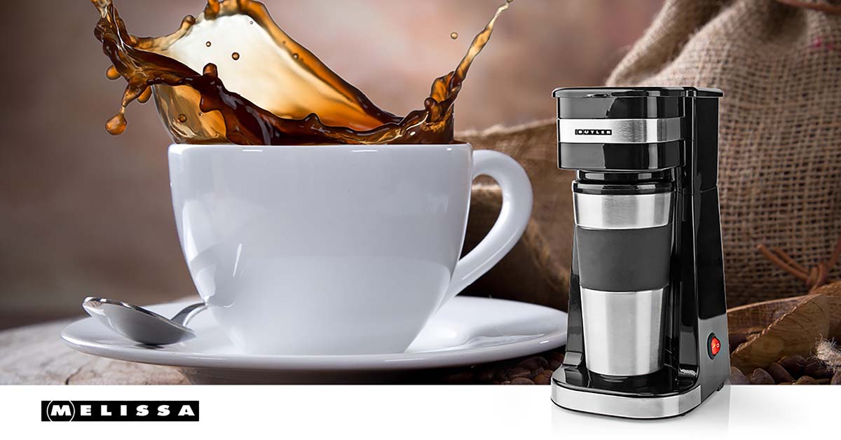 Einzelportions-Kaffeemaschine | 0,4 l | 750 W | Isolierter Reisebecher | Automatische Abschaltung | Schwarz