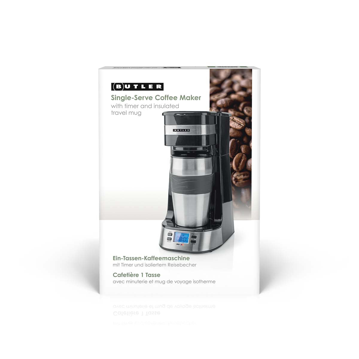 Einzelportions-Kaffeemaschine | 0,4 l | 750 W | Timer-Funktion | Isolierter Reisebecher | Automatische Abschaltung | LCD-Display | Schwarz