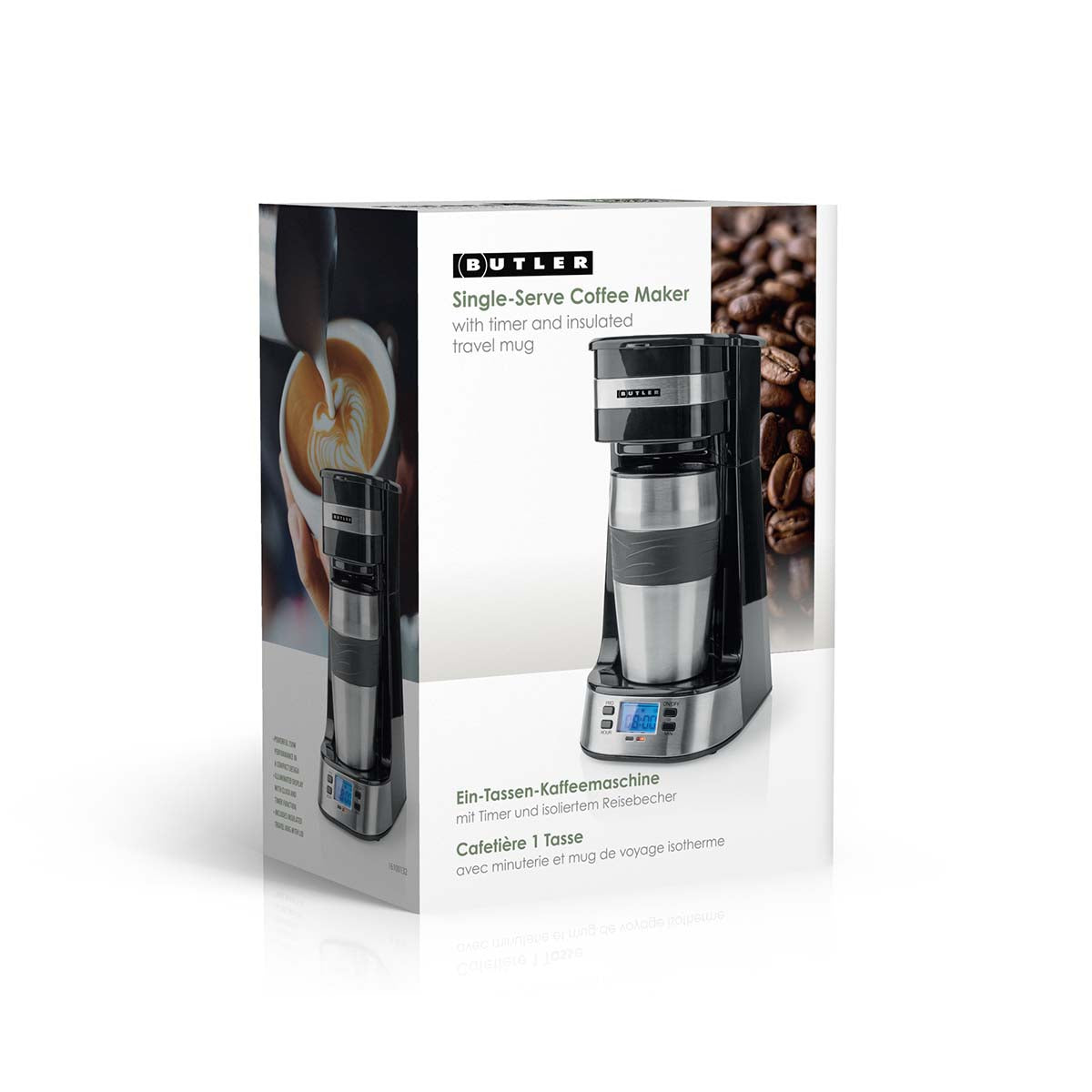 Einzelportions-Kaffeemaschine | 0,4 l | 750 W | Timer-Funktion | Isolierter Reisebecher | Automatische Abschaltung | LCD-Display | Schwarz