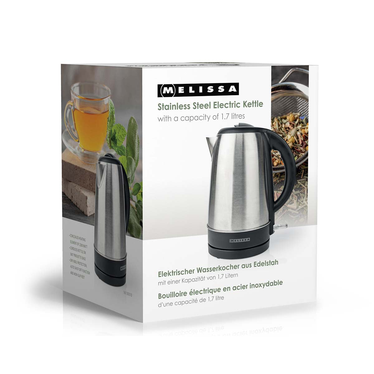 Elektrischer Wasserkocher | 1,7 l | 1200 W | Edelstahl | 360°-Pirouettenboden | Verdecktes Heizelement | Strix®-Regler | Trockengehschutz