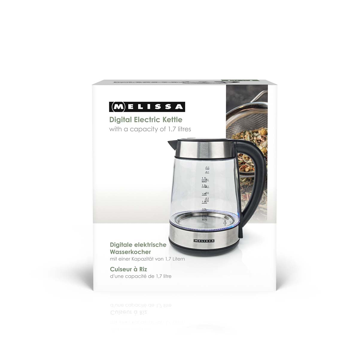 Digitaler Wasserkocher | 1,7 l | 2200 W | Glas | 50/70/80/90/100 °C Voreinstellungen | 360° Pirouettenboden | Verdecktes Heizelement | Strix® Regler | Warmhaltefunktion | Trockengehschutz