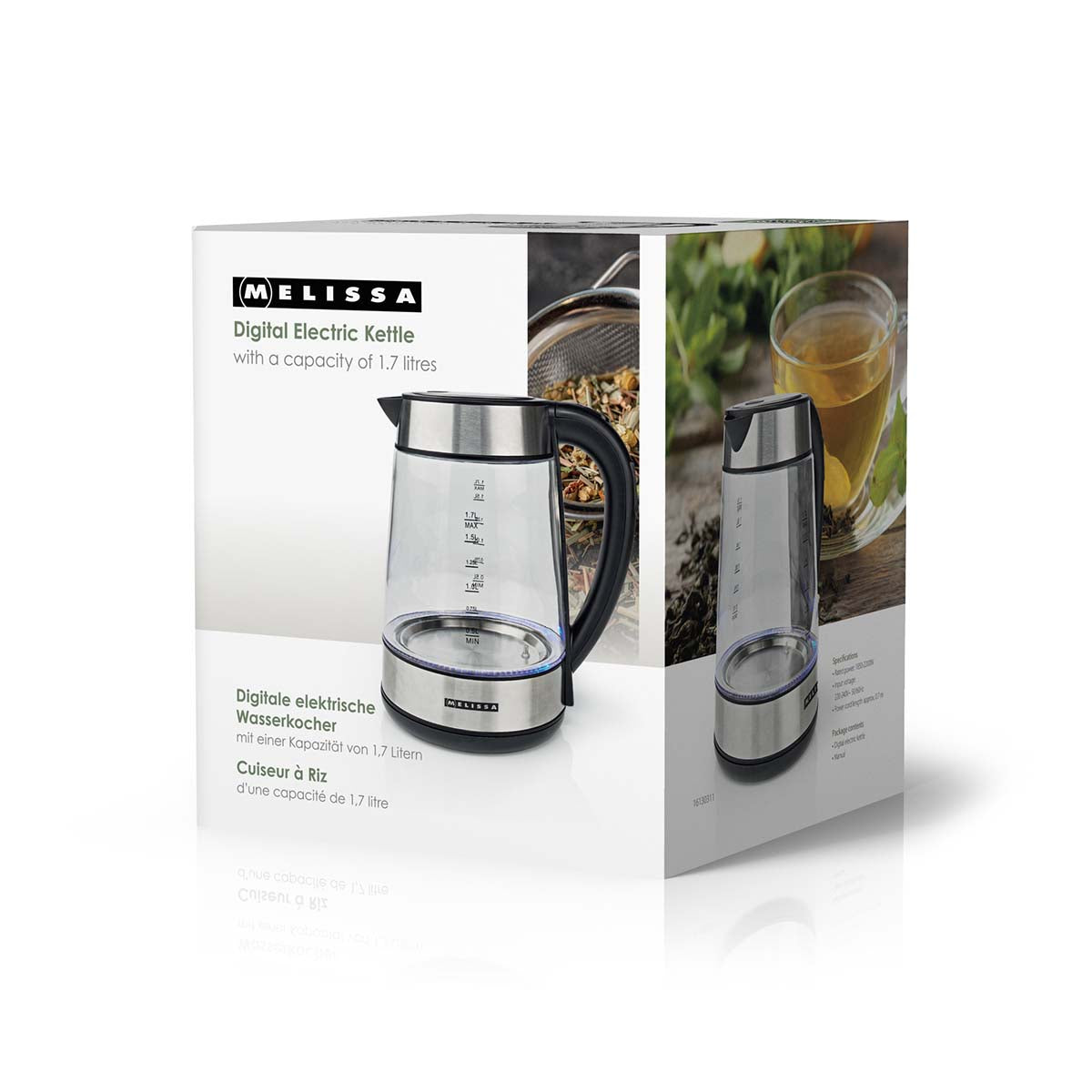 Digitaler Wasserkocher | 1,7 l | 2200 W | Glas | 50/70/80/90/100 °C Voreinstellungen | 360° Pirouettenboden | Verdecktes Heizelement | Strix® Regler | Warmhaltefunktion | Trockengehschutz
