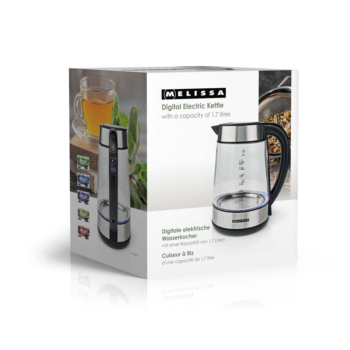 Digitaler Wasserkocher | 1,7 l | 2200 W | Glas | 50/70/80/90/100 °C Voreinstellungen | 360° Pirouettenboden | Verdecktes Heizelement | Strix® Regler | Warmhaltefunktion | Trockengehschutz