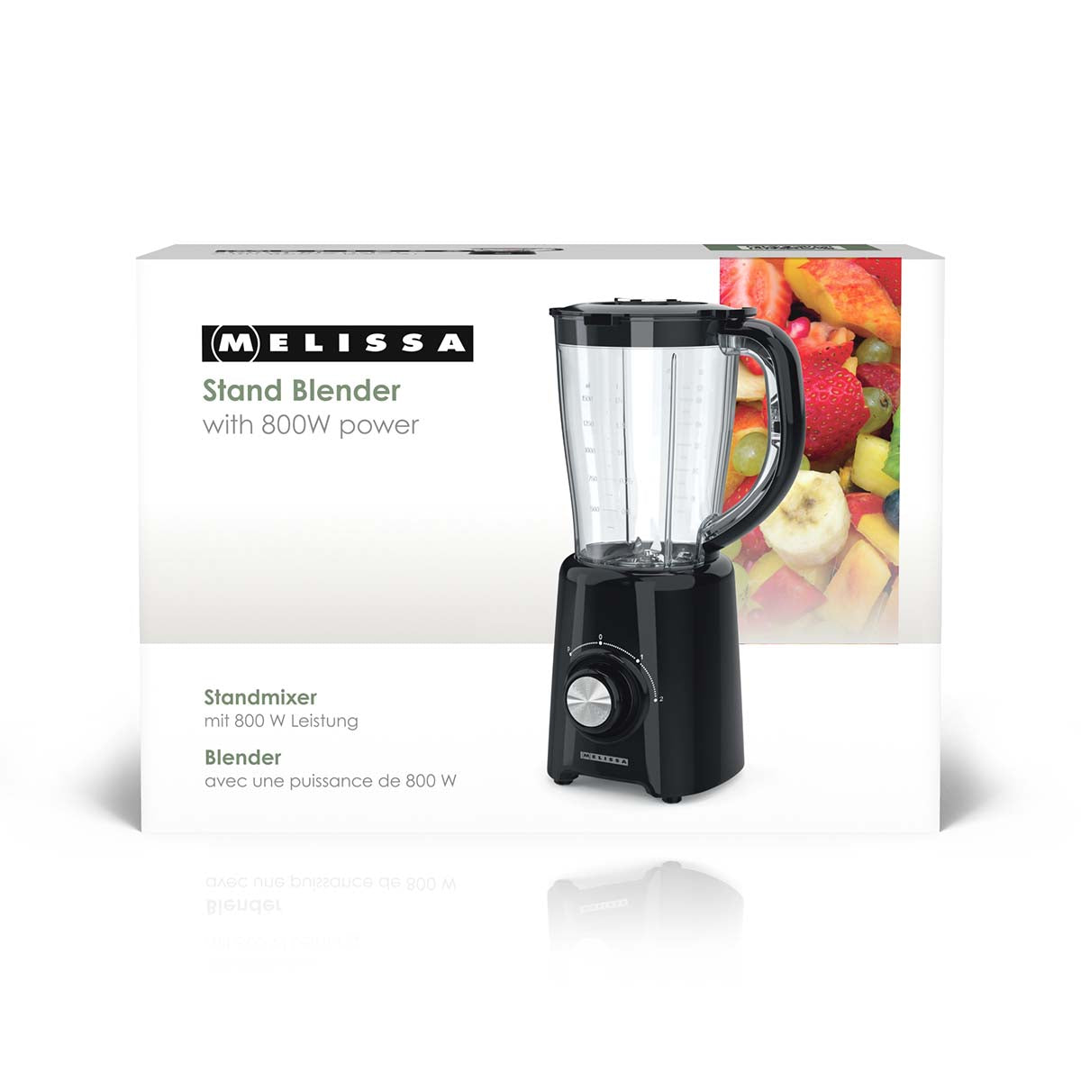 Standmixer | 800 W | 2 Geschwindigkeiten + Pulse | 4 Edelstahlklingen | Kunststoffkrug | Schwarz