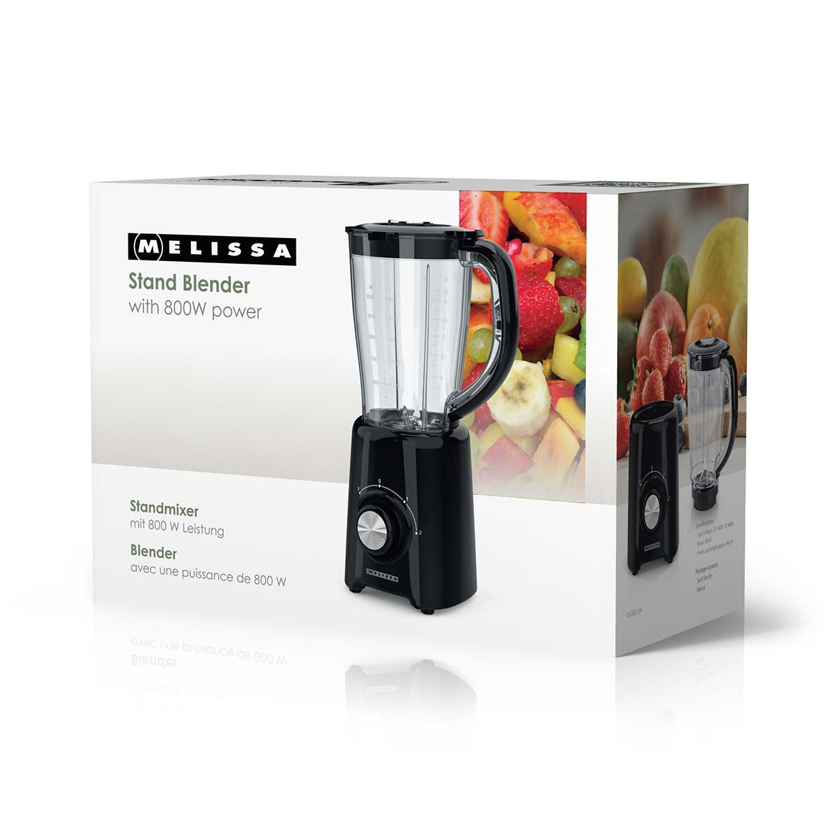 Standmixer | 800 W | 2 Geschwindigkeiten + Pulse | 4 Edelstahlklingen | Kunststoffkrug | Schwarz