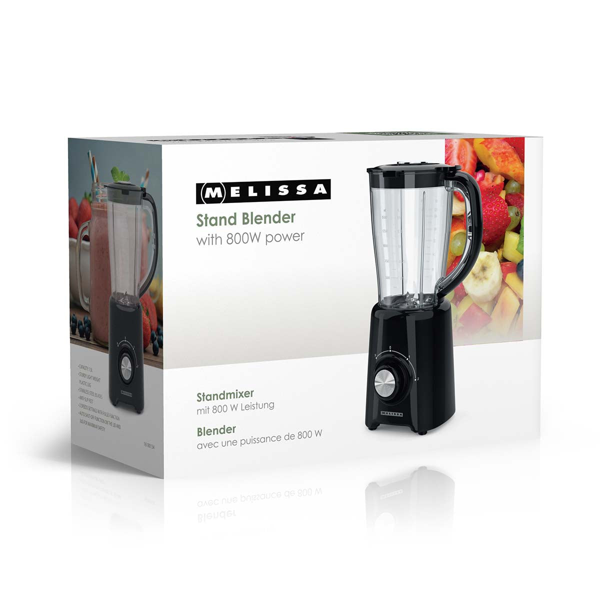 Standmixer | 800 W | 2 Geschwindigkeiten + Pulse | 4 Edelstahlklingen | Kunststoffkrug | Schwarz