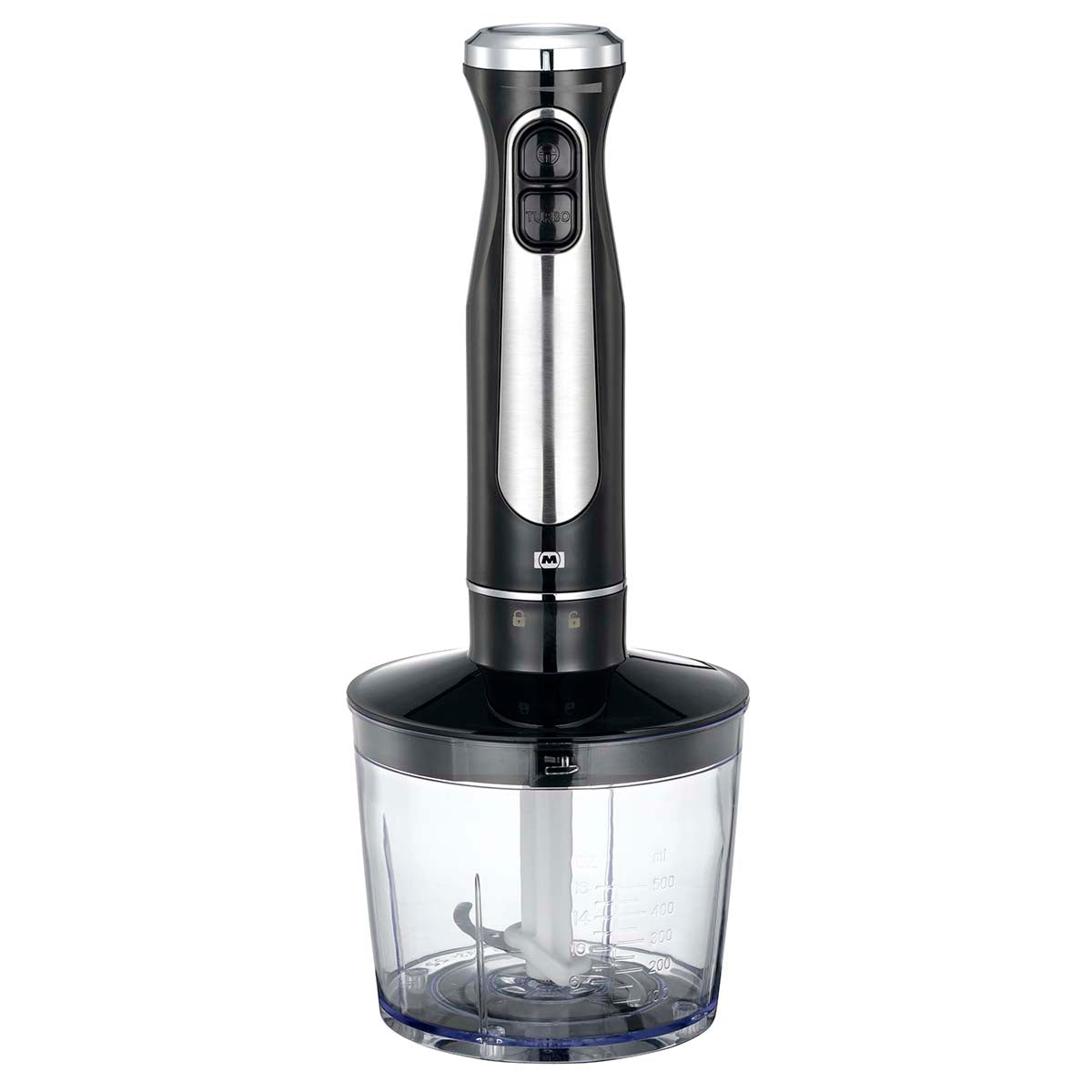 Stabmixer mit Zerkleinerer Schneebesen Tasse 600W Schwarz / Edelstahl
