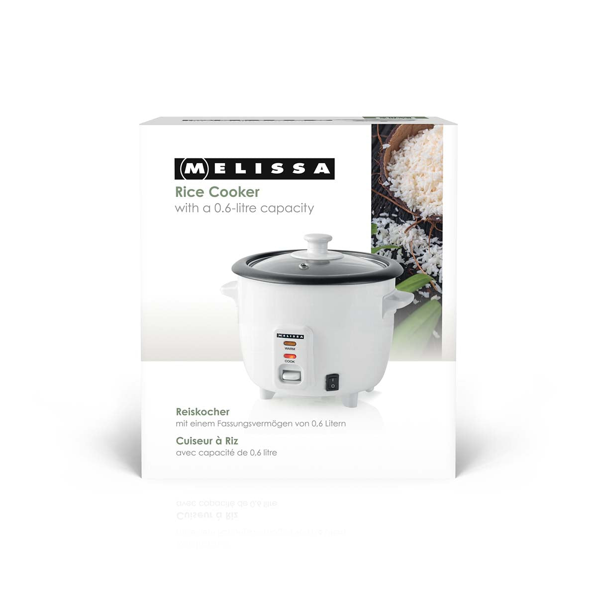 Reiskocher | 0,6 l | 300 W | Antihaftbeschichtung | Abnehmbare Schüssel | Dampfgareinsatz | Warmhaltefunktion | Automatische Abschaltung | Weiß