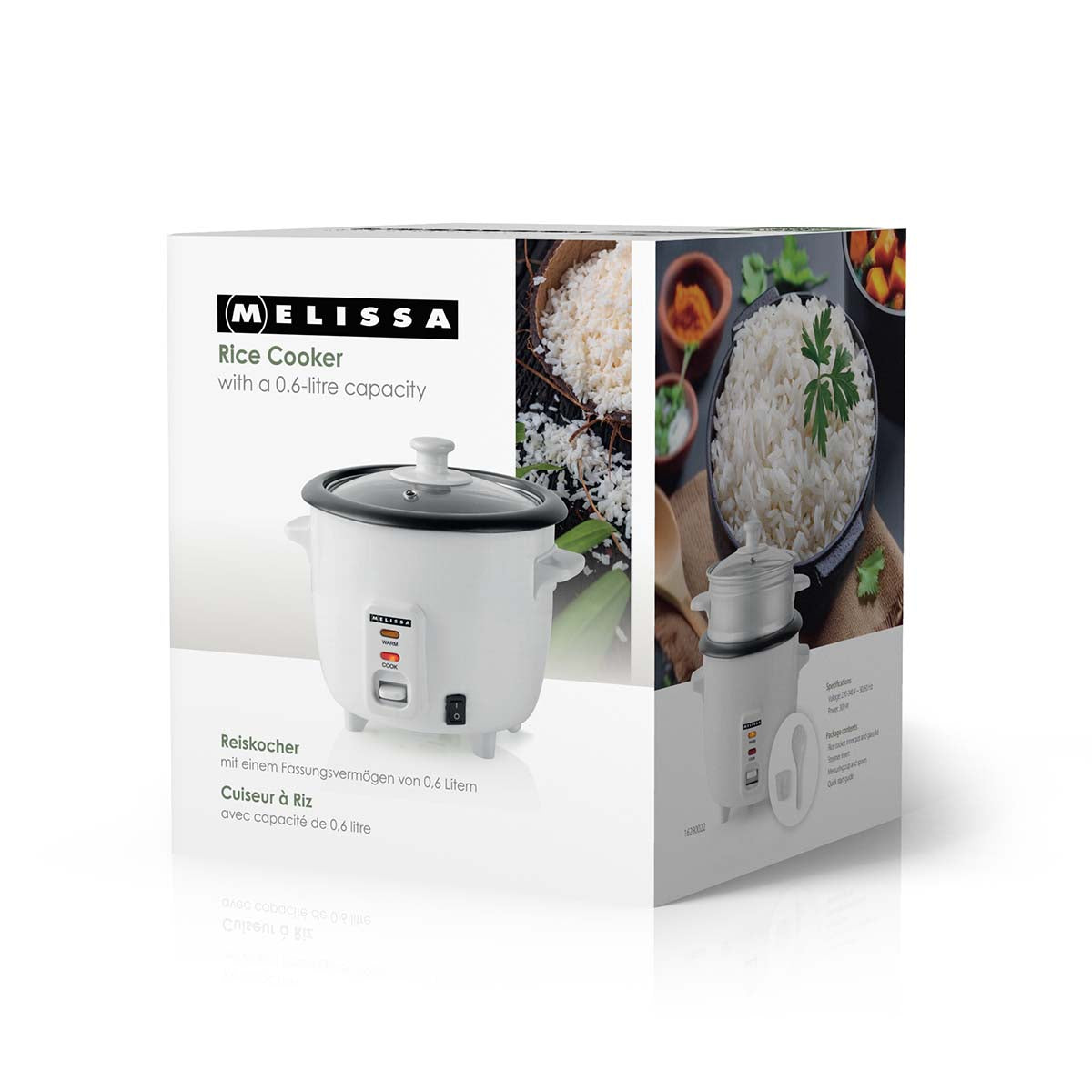 Reiskocher | 0,6 l | 300 W | Antihaftbeschichtung | Abnehmbare Schüssel | Dampfgareinsatz | Warmhaltefunktion | Automatische Abschaltung | Weiß