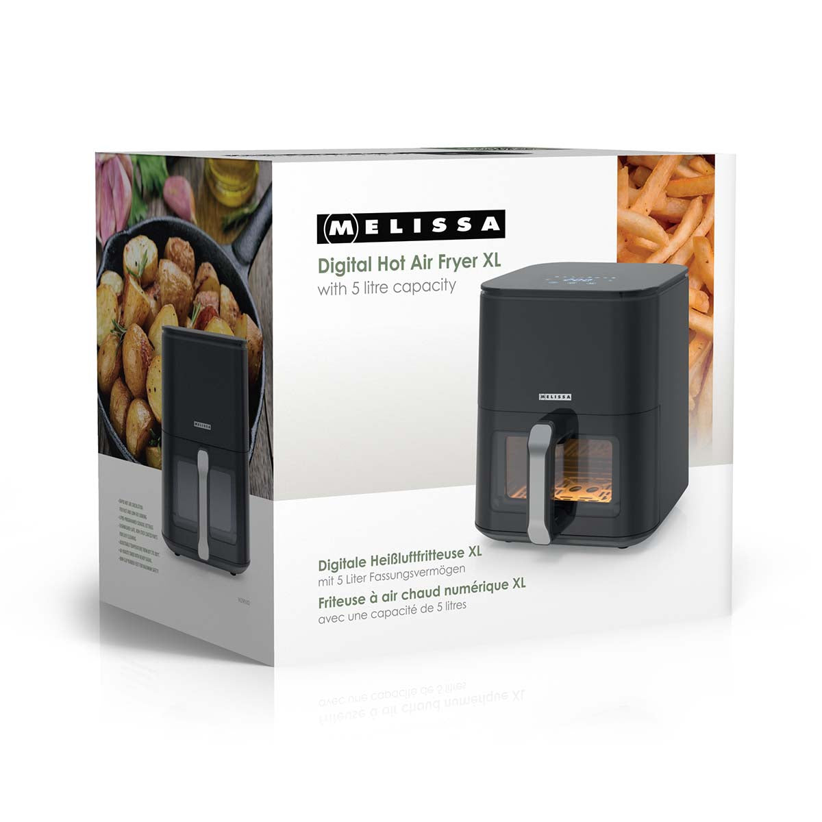 Digitale Heißluftfritteuse XL | 5 l | 60-min Timer | 8 Voreinstellungen | Sichtfenster | Schwarz