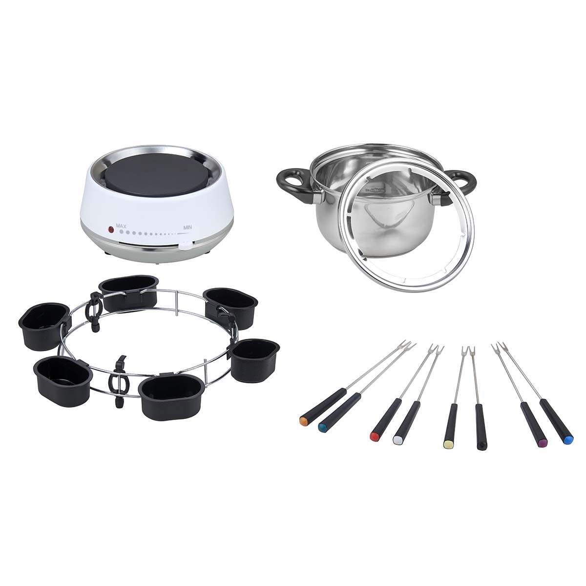 Elektrisches Fondue 2L 1200W Edelstahl / Weiß