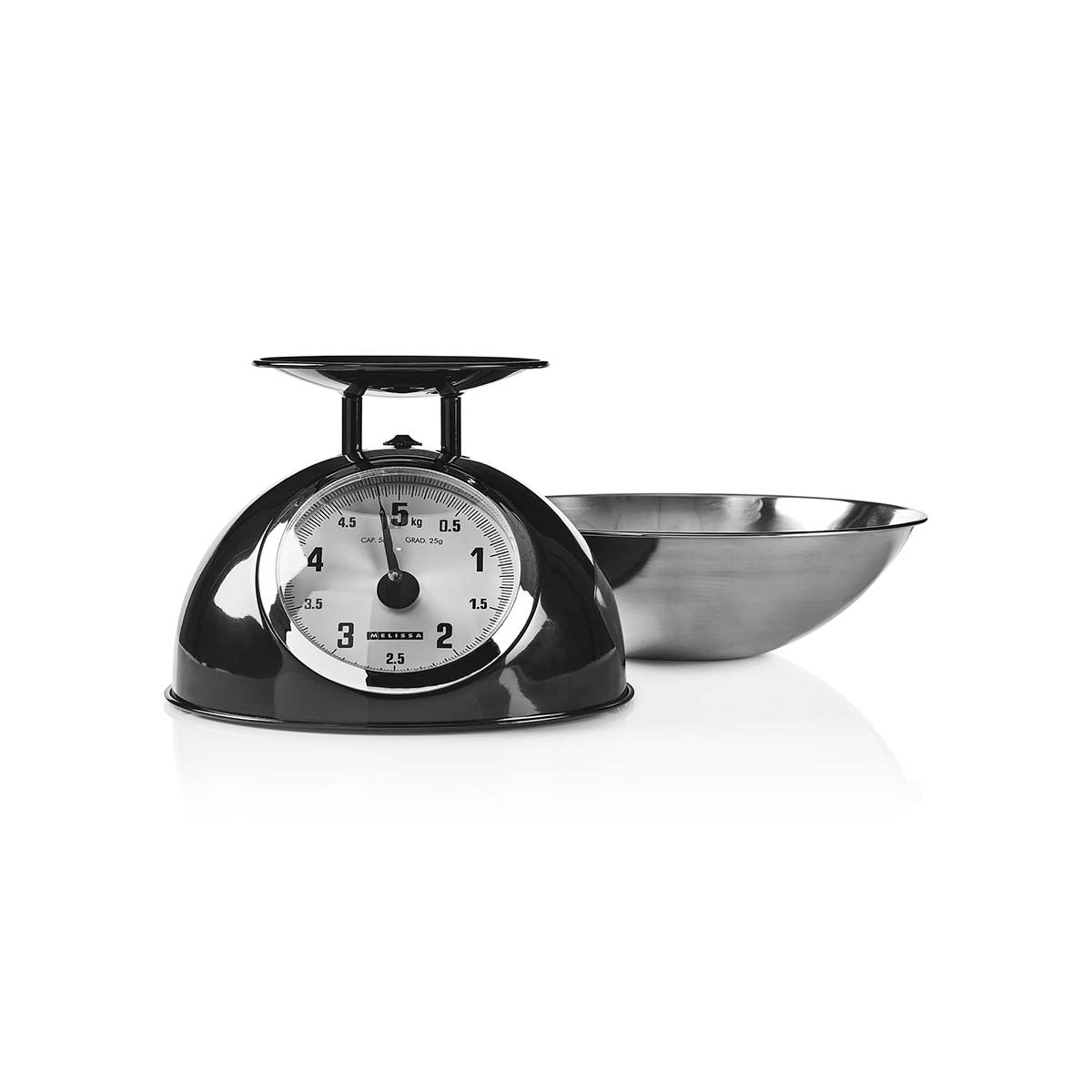 Retro-Küchenwaage | Analog | Metallgehäuse | Abnehmbare Schale | Max. 5kg | 25-Gramm-Schritte | Schwarz