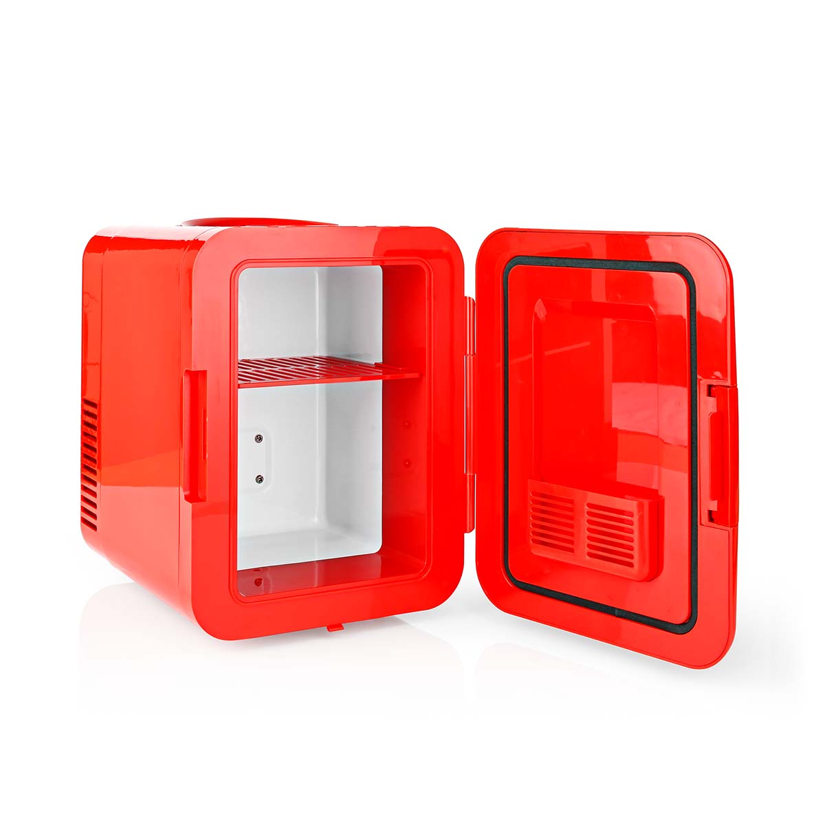 Tragbarer Mini-Kühlschrank | 6 Dosen / 4 l Inhalt | 100-240 V / 12 V | Heiz- / Kühlfunktion | Tragegriff | Rot