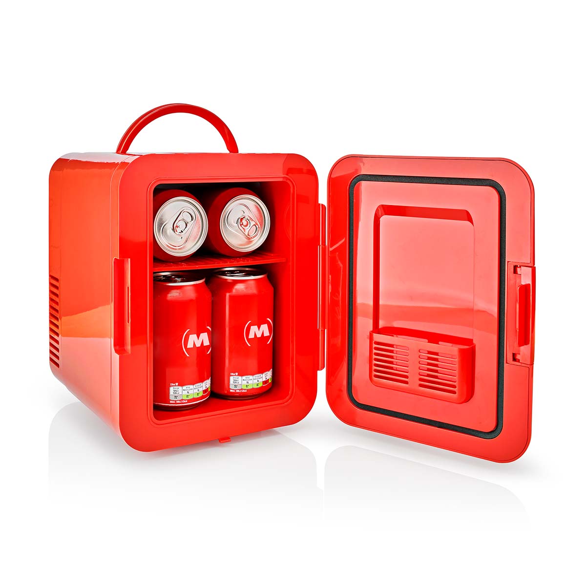 Tragbarer Mini-Kühlschrank | 6 Dosen / 4 l Inhalt | 100-240 V / 12 V | Heiz- / Kühlfunktion | Tragegriff | Rot