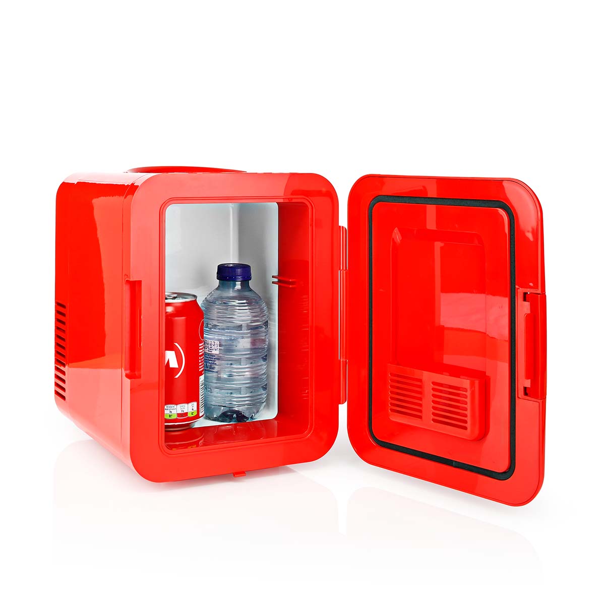 Tragbarer Mini-Kühlschrank | 6 Dosen / 4 l Inhalt | 100-240 V / 12 V | Heiz- / Kühlfunktion | Tragegriff | Rot