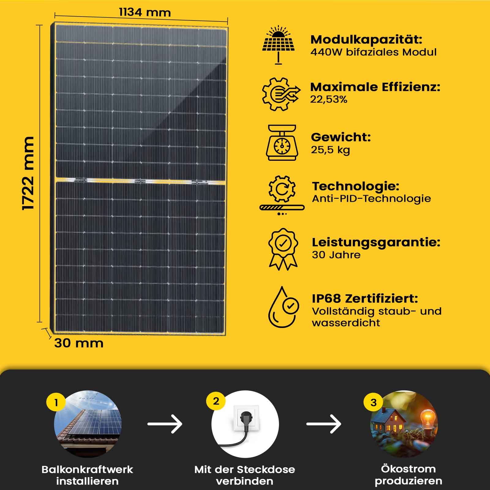 asdec life ®Solar- Balkonkraftwerk 880 Watt Photovoltaik upgrade fähiger Deye 800 W Wechselrichter 10 mtr.Schuko Stecker