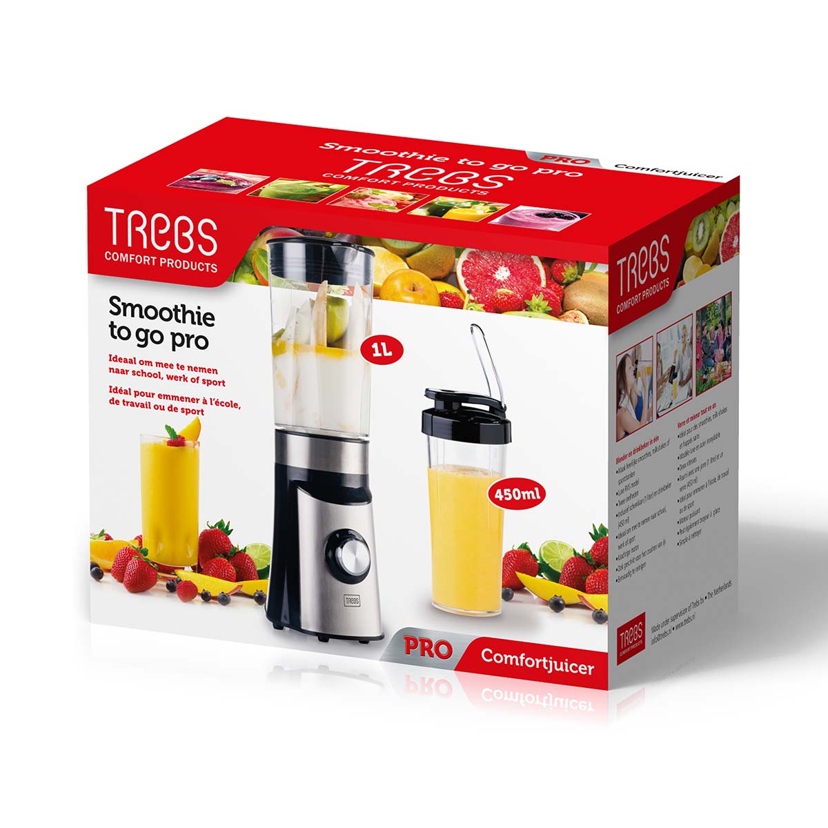 Smoothie-to-go pro Trinkbecher Comfortjuicer 450 ml für Schule, Arbeit oder Fitnessstudio - Schwarz