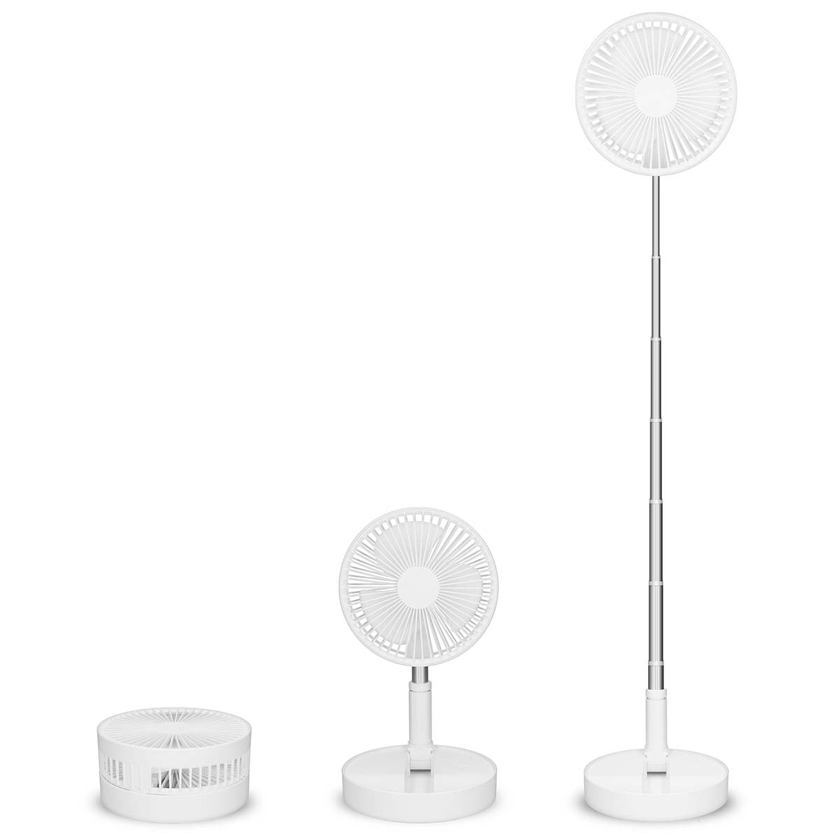 Tragbarer, flexibler Tisch- und 20-cm-Sockelventilator mit Li-Ionen-Akku Weiß