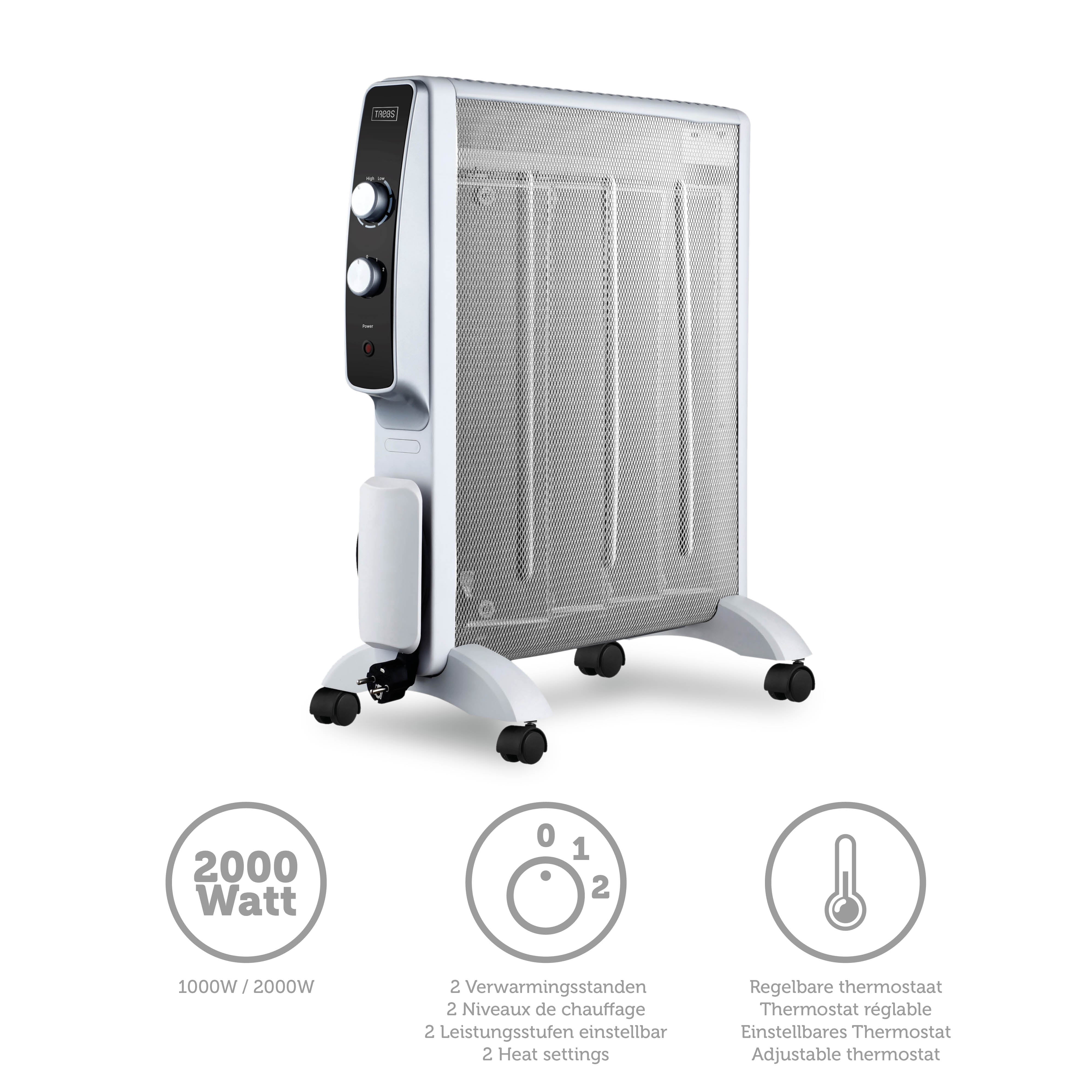 Mobile mikathermische Elektroheizung auf Rädern 2000W Weiß