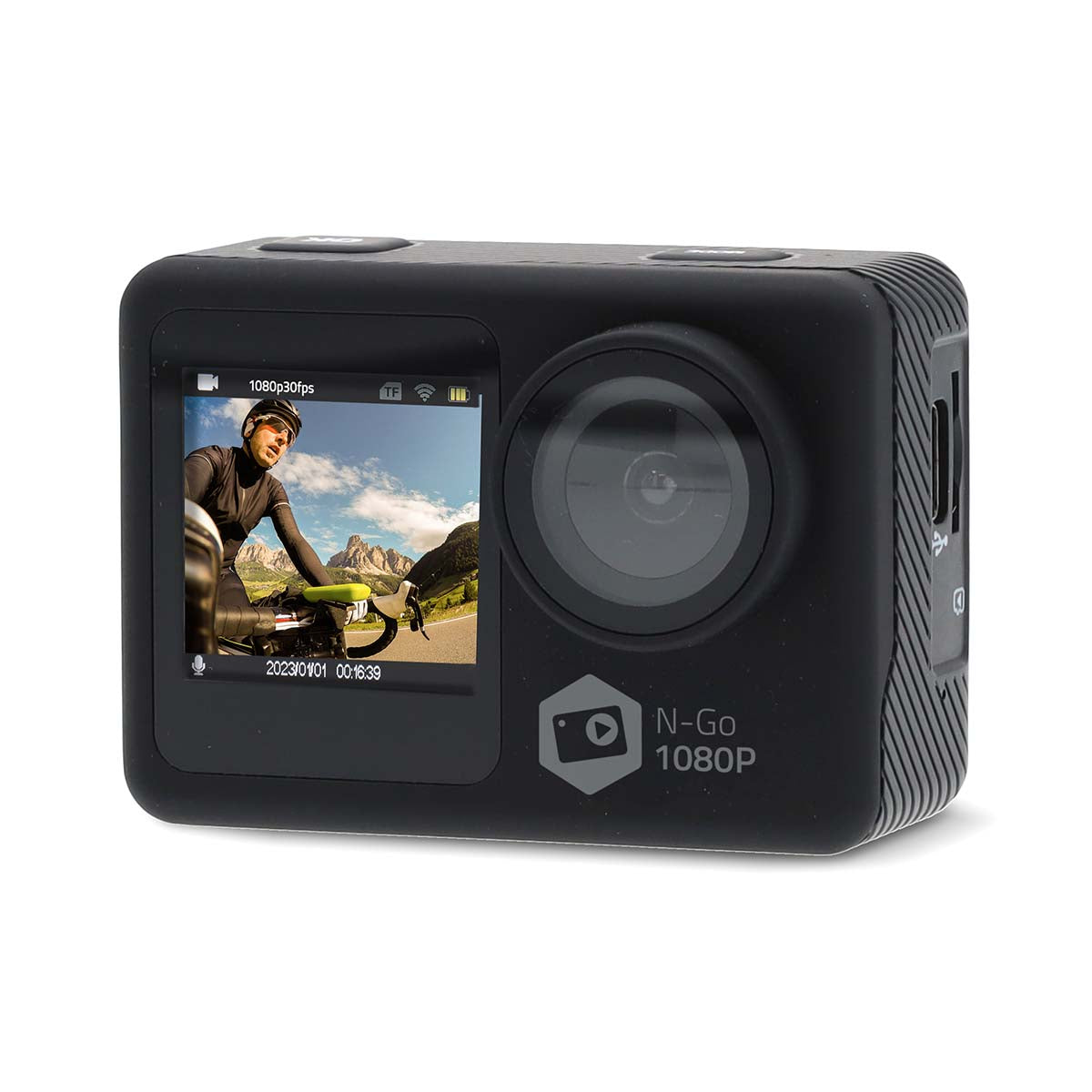 Action Cam | Dualer Bildschirm | 1080p@30fps | 12 MPixel | Wasserdicht bis: 30.0 m | 70 min | Wi-Fi | App erhältlich für: Android™ / IOS | Inkl. halterung | Schwarz