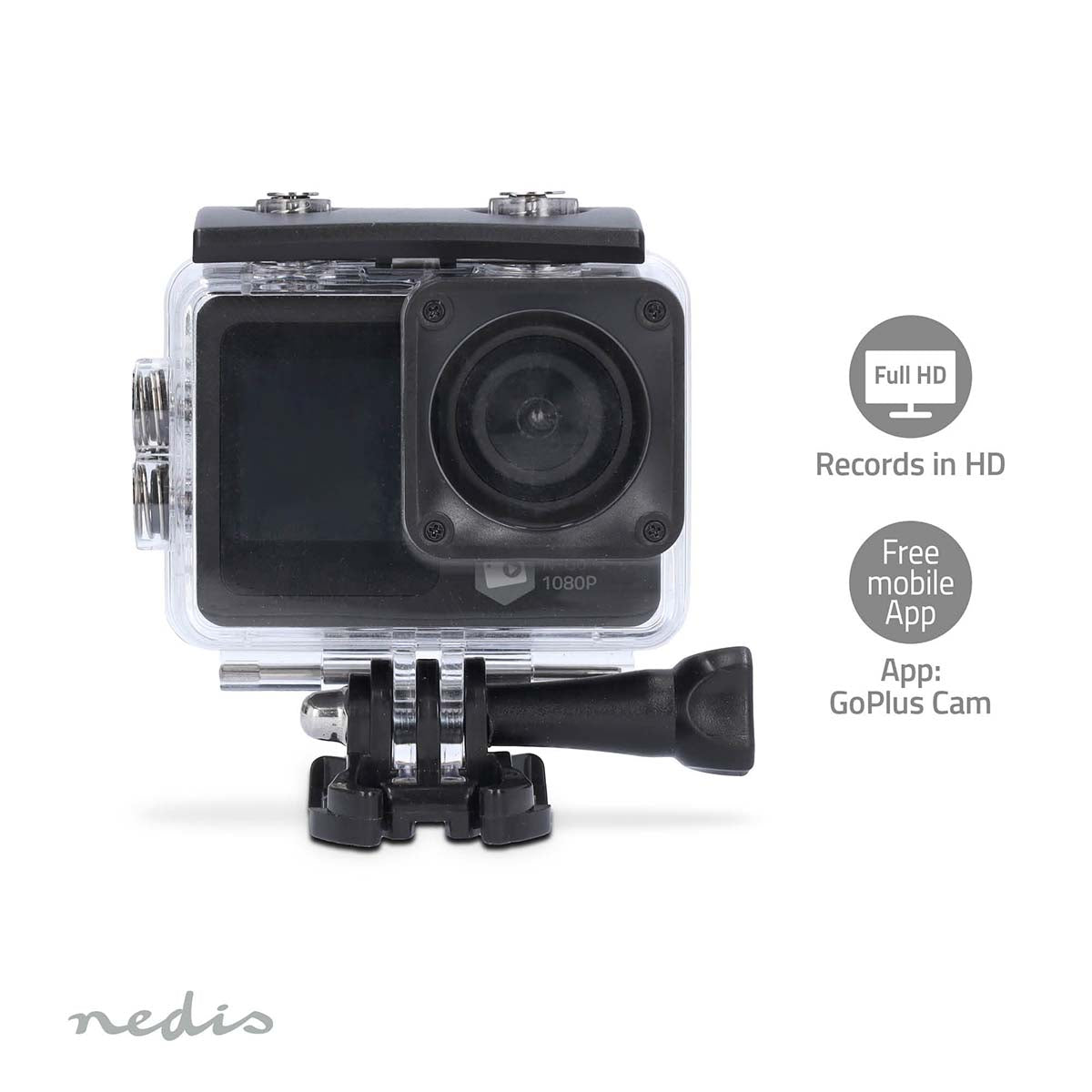 Action Cam | Dualer Bildschirm | 1080p@30fps | 12 MPixel | Wasserdicht bis: 30.0 m | 70 min | Wi-Fi | App erhältlich für: Android™ / IOS | Inkl. halterung | Schwarz