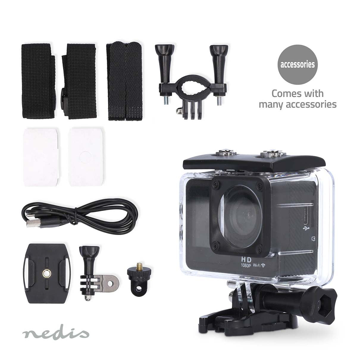 Action Cam | Dualer Bildschirm | 1080p@30fps | 12 MPixel | Wasserdicht bis: 30.0 m | 70 min | Wi-Fi | App erhältlich für: Android™ / IOS | Inkl. halterung | Schwarz
