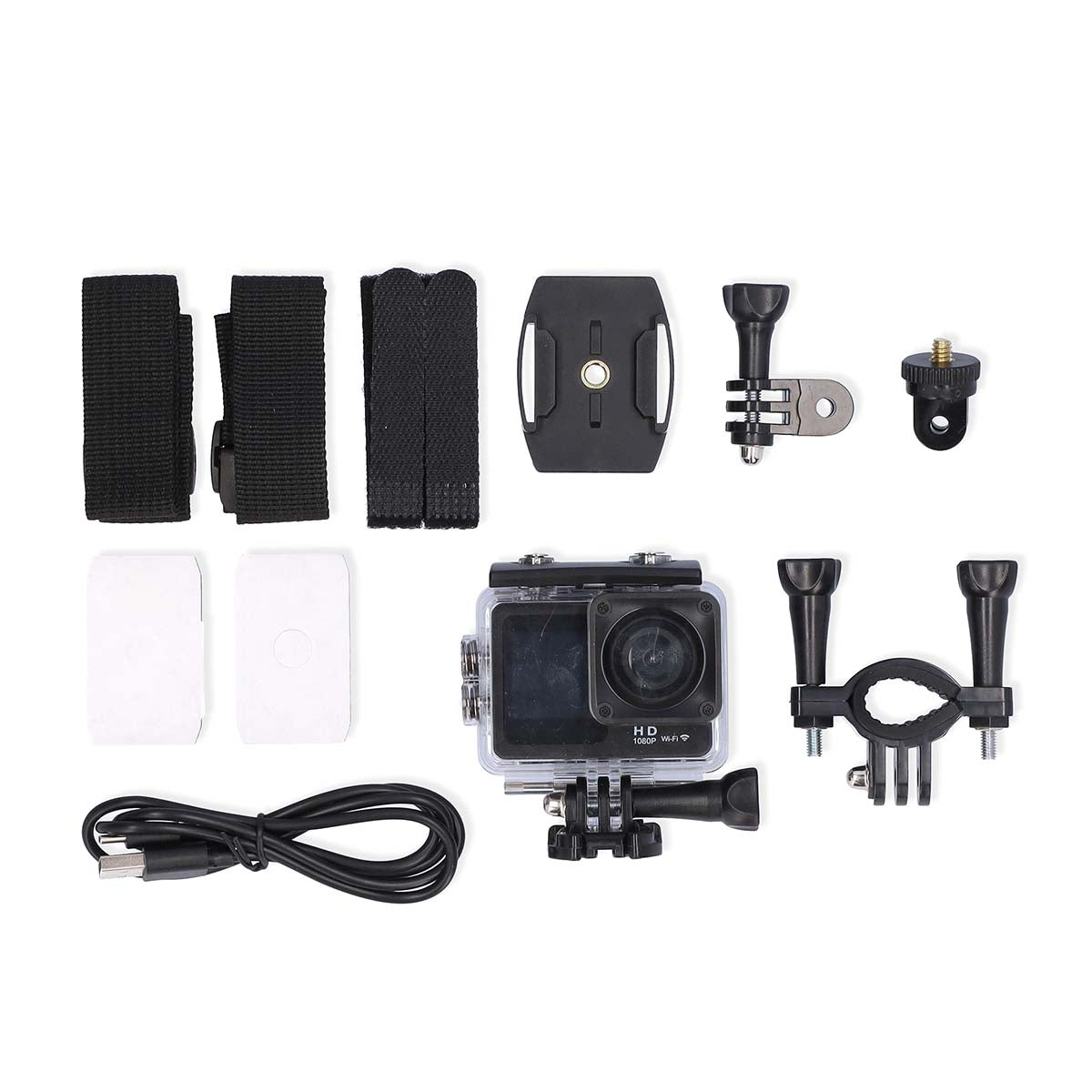 Action Cam | Dualer Bildschirm | 1080p@30fps | 12 MPixel | Wasserdicht bis: 30.0 m | 70 min | Wi-Fi | App erhältlich für: Android™ / IOS | Inkl. halterung | Schwarz