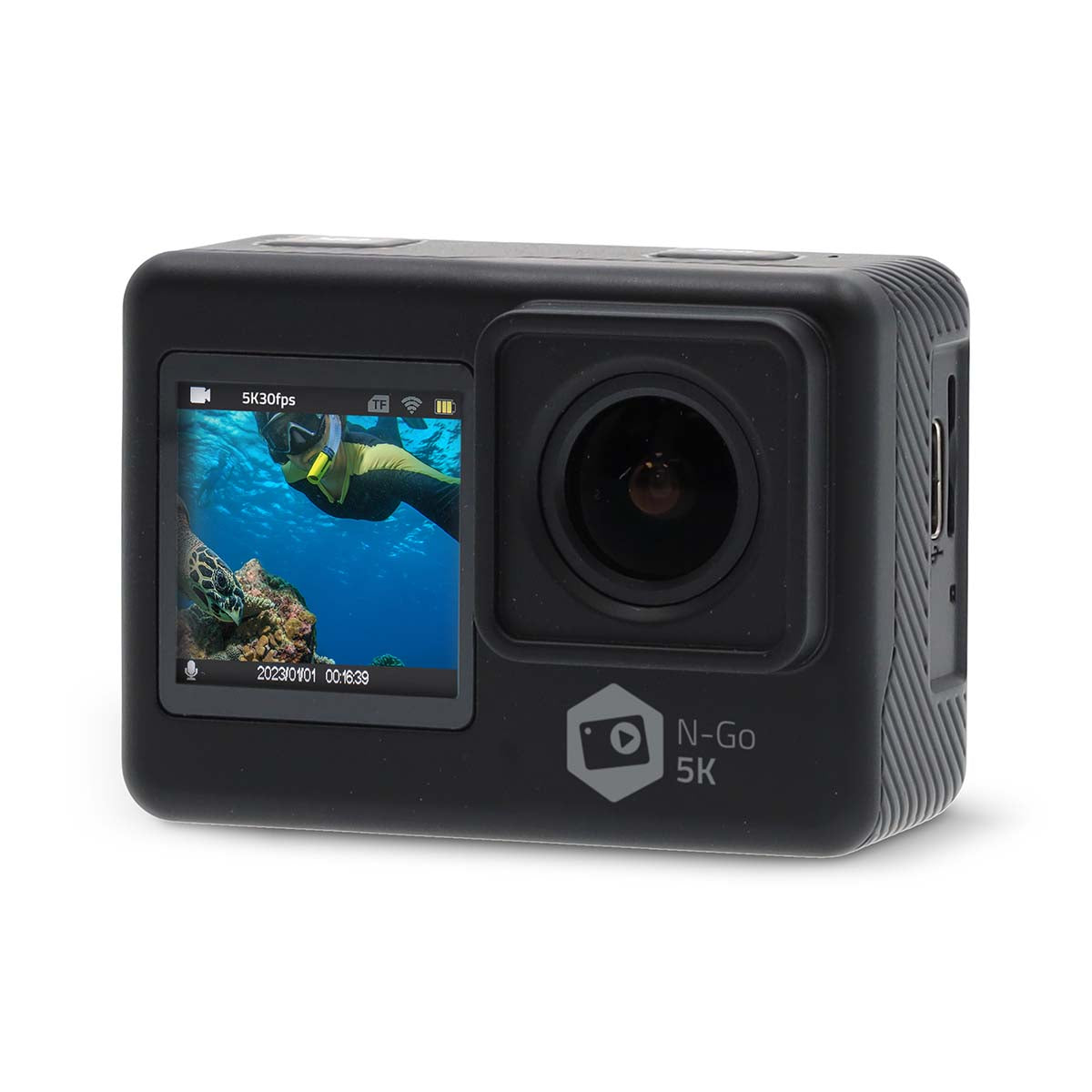 Action Cam | Dualer Bildschirm | 5K@30fps | 16 MPixel | Wasserdicht bis: 30.0 m | 80 min | Wi-Fi | App erhältlich für: Android™ / IOS | Inkl. halterung | Schwarz