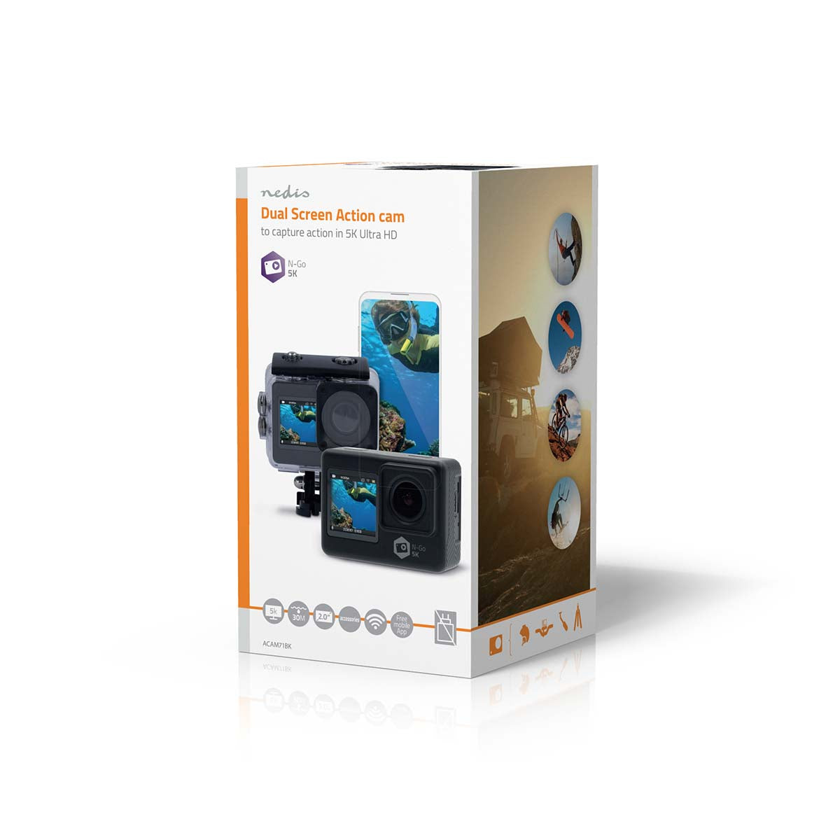 Action Cam | Dualer Bildschirm | 5K@30fps | 16 MPixel | Wasserdicht bis: 30.0 m | 80 min | Wi-Fi | App erhältlich für: Android™ / IOS | Inkl. halterung | Schwarz