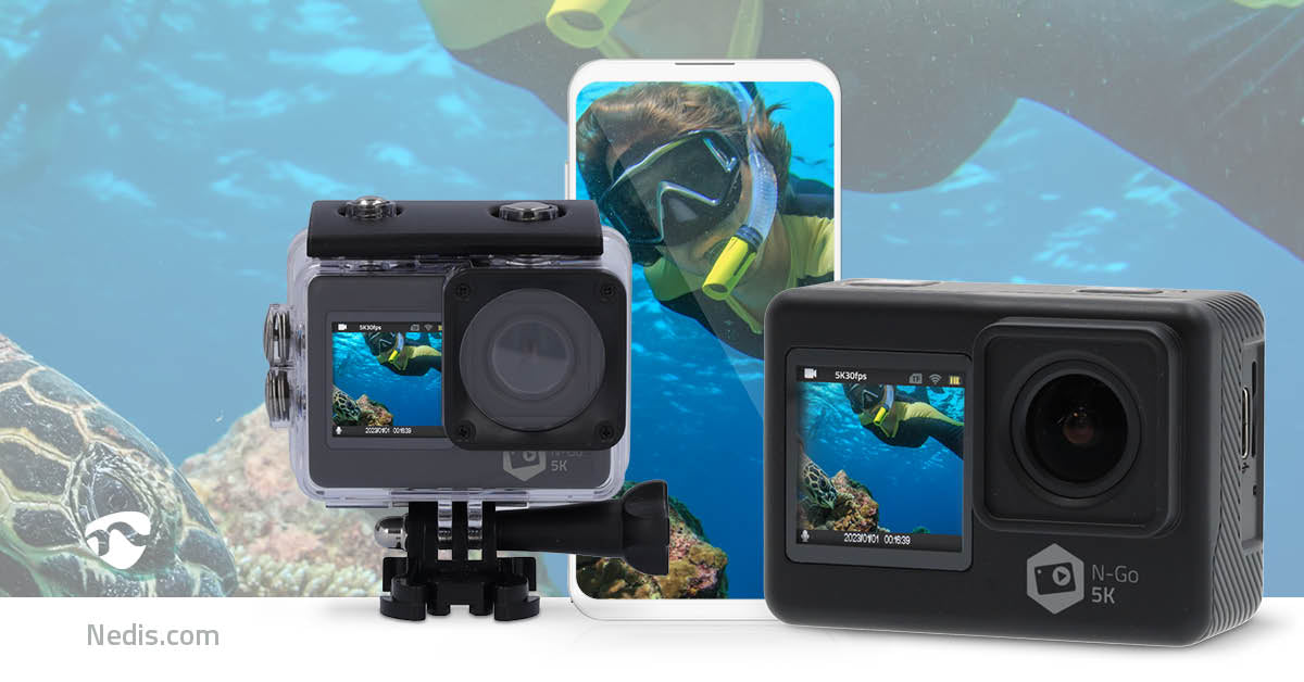 Action Cam | Dualer Bildschirm | 5K@30fps | 16 MPixel | Wasserdicht bis: 30.0 m | 80 min | Wi-Fi | App erhältlich für: Android™ / IOS | Inkl. halterung | Schwarz