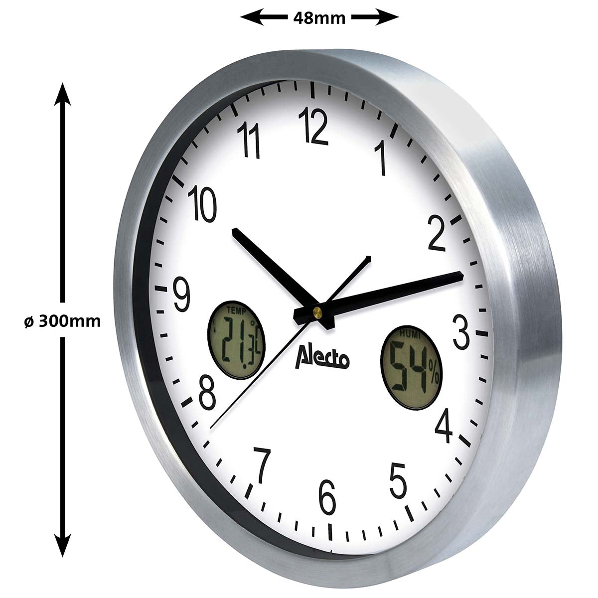 Große analoge Wanduhr mit Thermometer und Hygrometer 30,5 cm Durchmesser