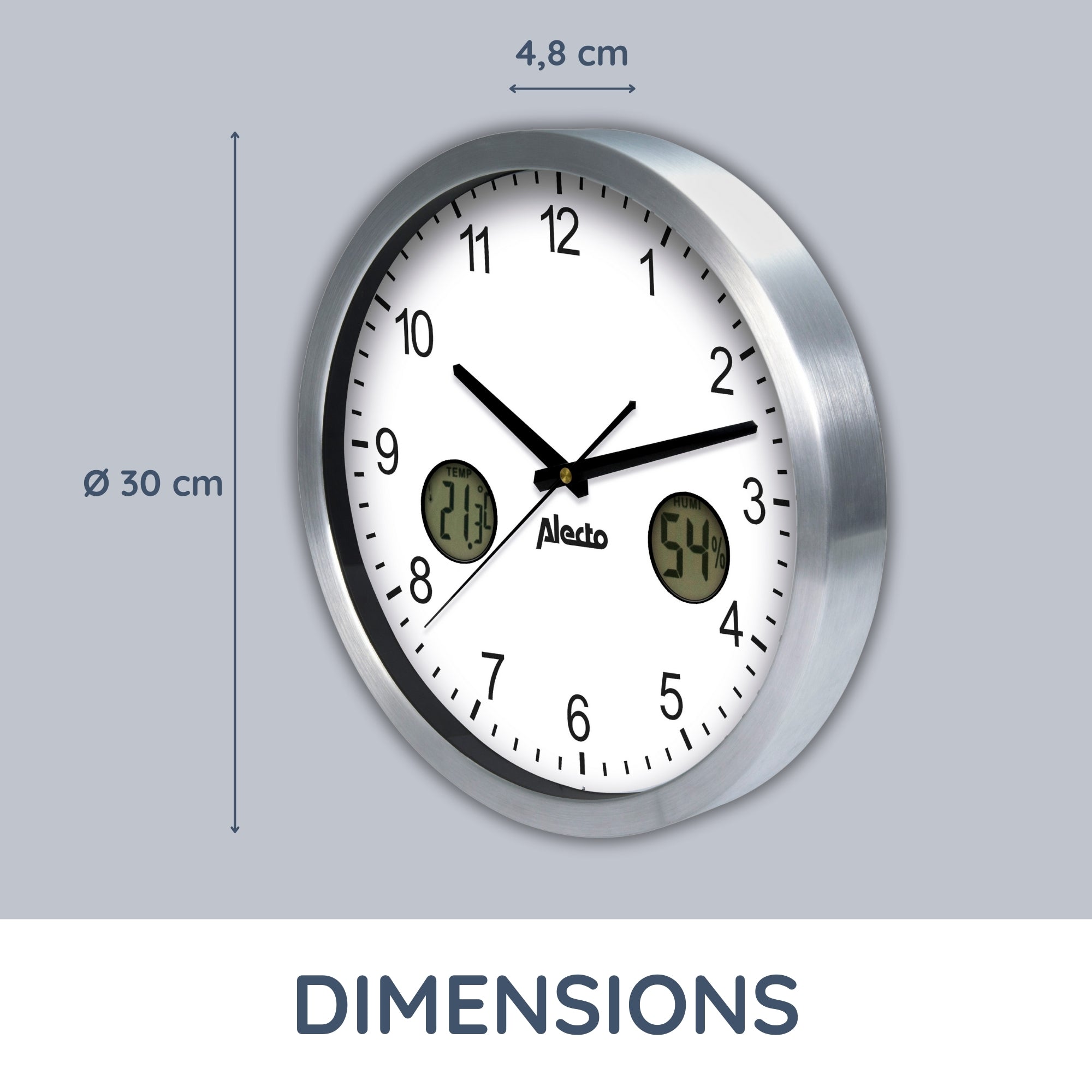 Große analoge Wanduhr mit Thermometer und Hygrometer 30,5 cm Durchmesser
