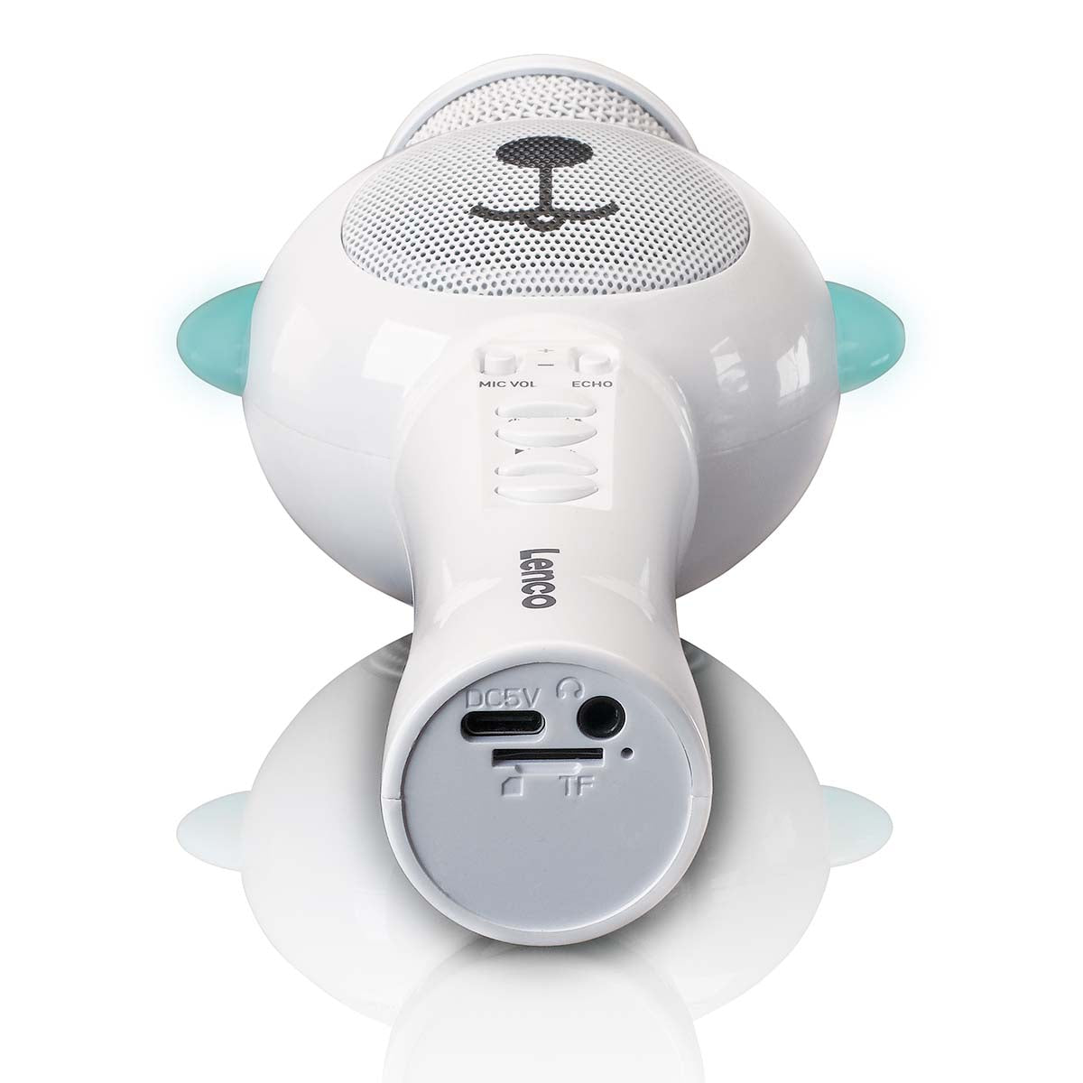 Karaoke-Mikrofon mit Bluetooth® SD-Steckplatz Lichter Aux Out Weiß