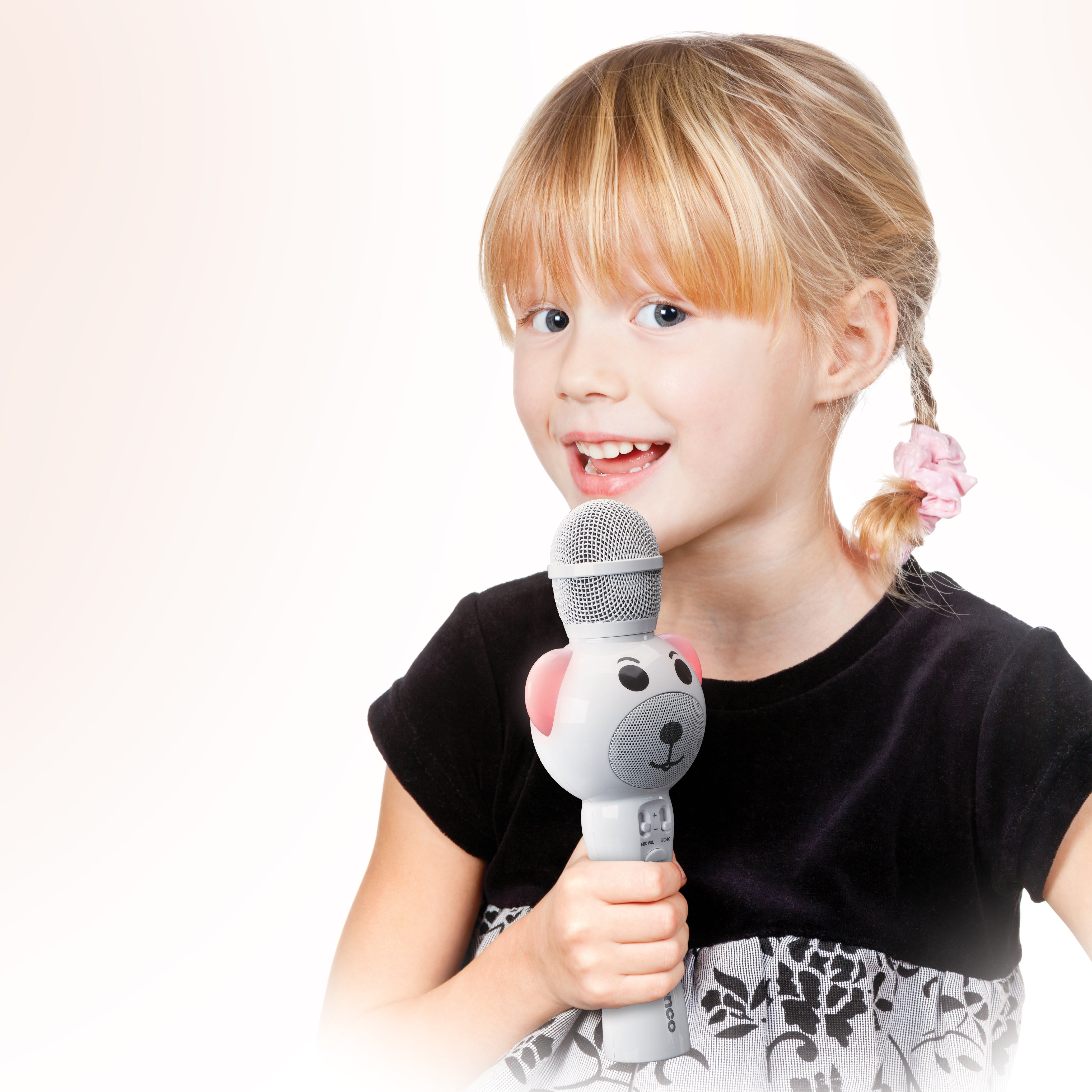 Karaoke-Mikrofon mit Bluetooth® SD-Steckplatz Lichter Aux Out Weiß