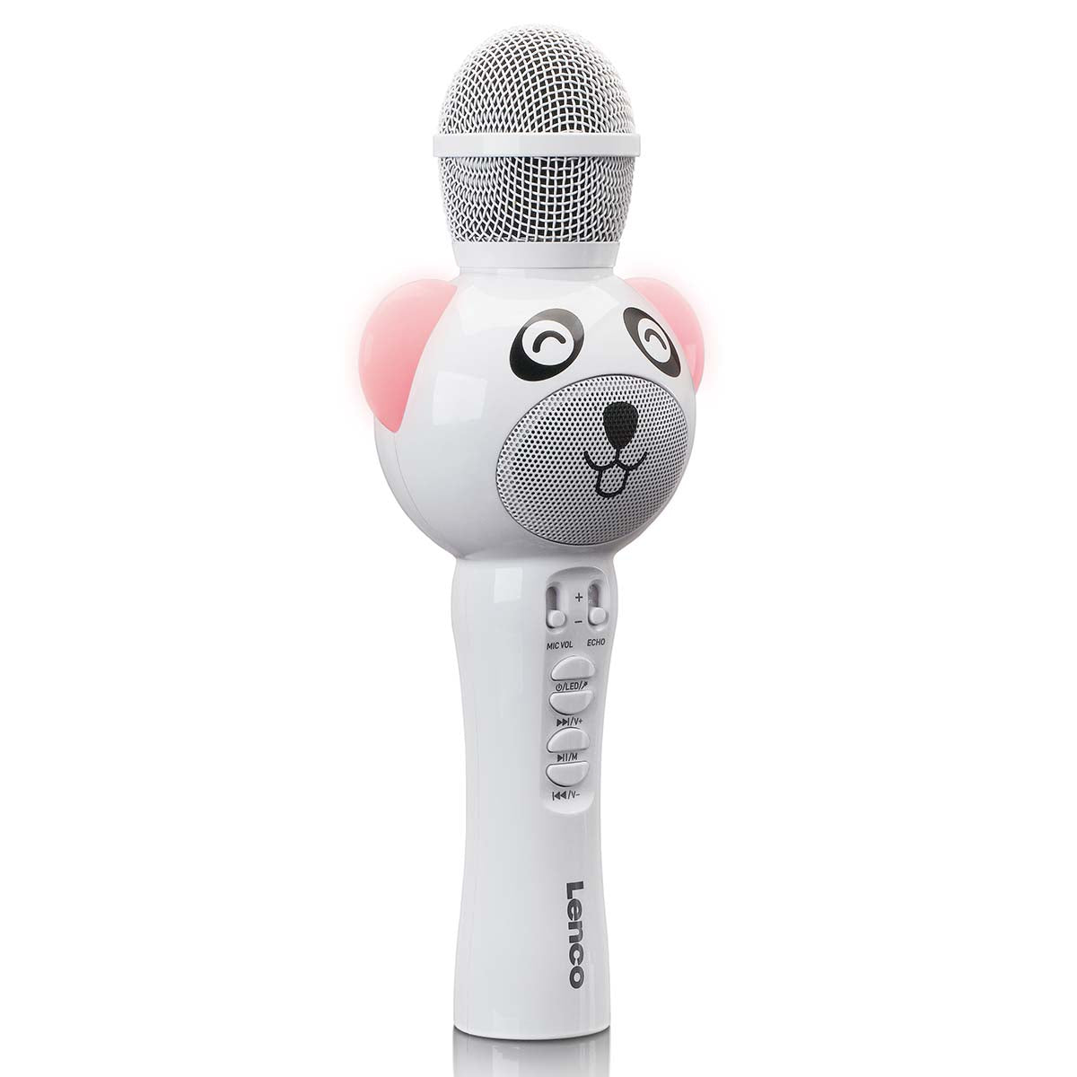 Karaoke microphone with Bluetooth®, SD slot, lighting, Aux out, white