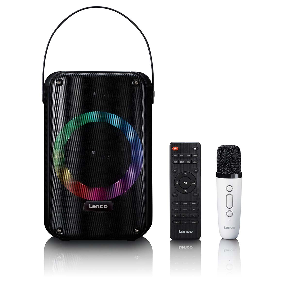 Karaoke-System mit Bluetooth®, wiederaufladbarem Akku, drahtlosem Karaoke-Mikrofon und Disco-LED-Beleuchtung Schwarz