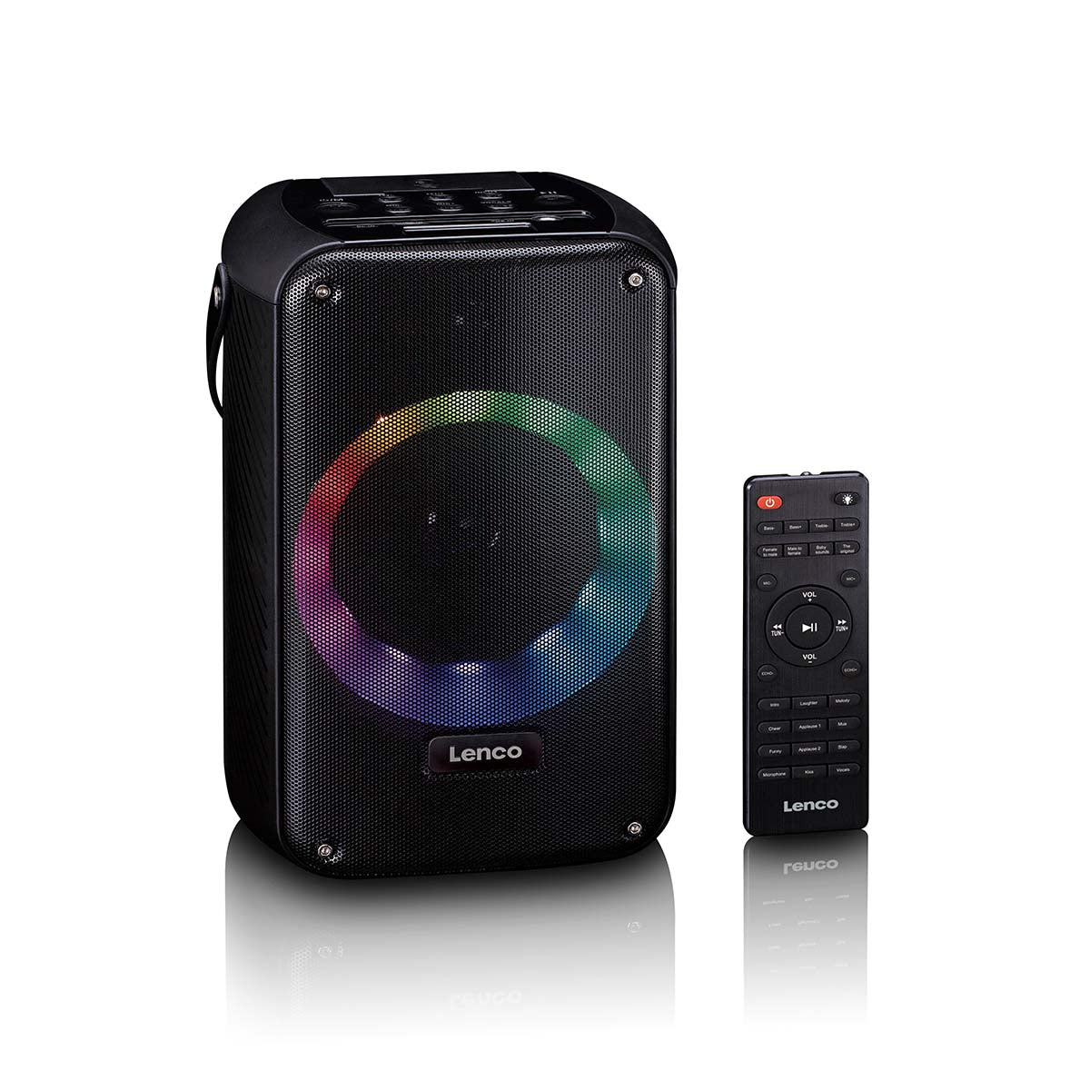 Karaoke-System mit Bluetooth®, wiederaufladbarem Akku, drahtlosem Karaoke-Mikrofon und Disco-LED-Beleuchtung Schwarz