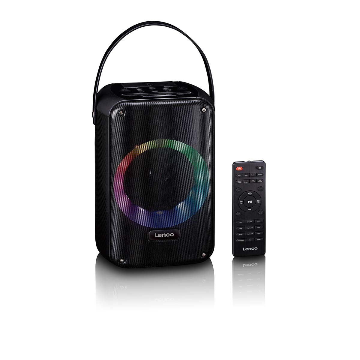 Karaoke-System mit Bluetooth®, wiederaufladbarem Akku, drahtlosem Karaoke-Mikrofon und Disco-LED-Beleuchtung Schwarz