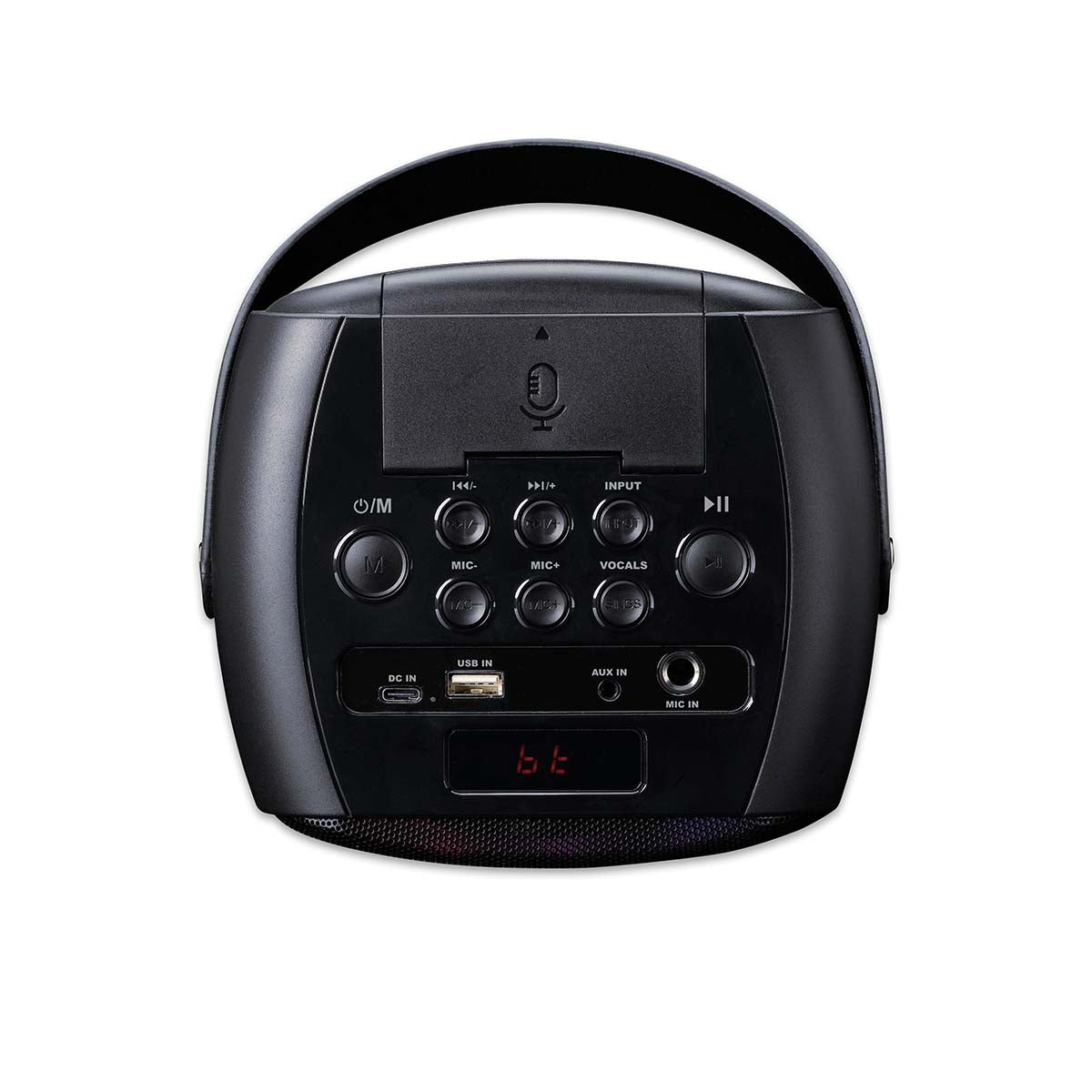 Karaoke-System mit Bluetooth®, wiederaufladbarem Akku, drahtlosem Karaoke-Mikrofon und Disco-LED-Beleuchtung Schwarz