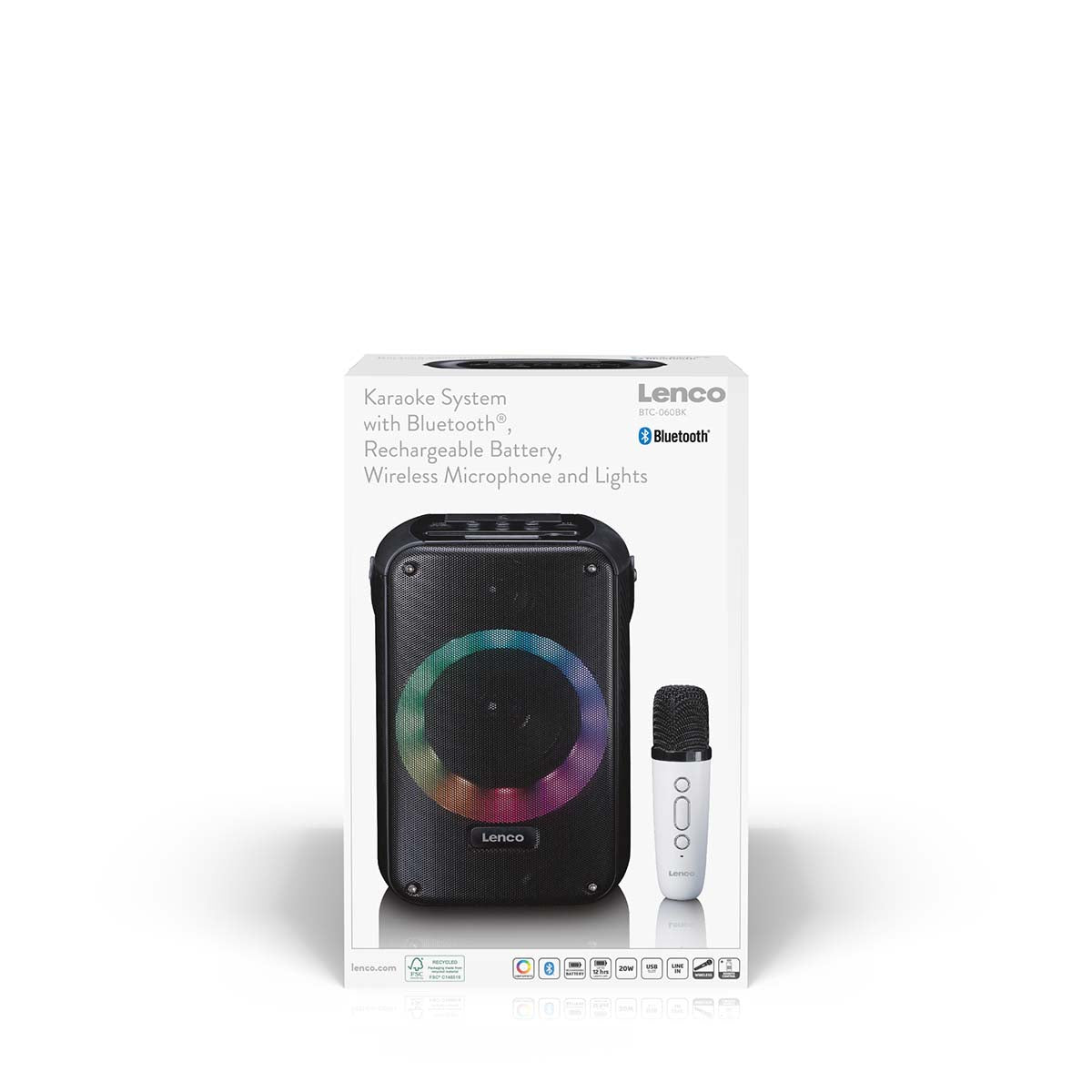 Karaoke-System mit Bluetooth®, wiederaufladbarem Akku, drahtlosem Karaoke-Mikrofon und Disco-LED-Beleuchtung Schwarz