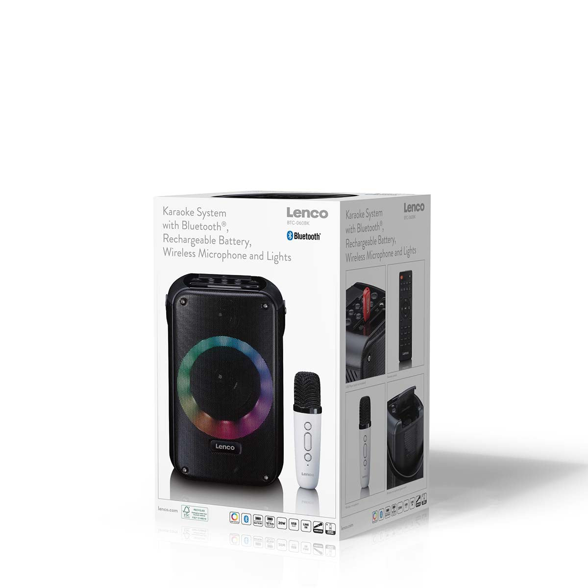 Karaoke-System mit Bluetooth®, wiederaufladbarem Akku, drahtlosem Karaoke-Mikrofon und Disco-LED-Beleuchtung Schwarz