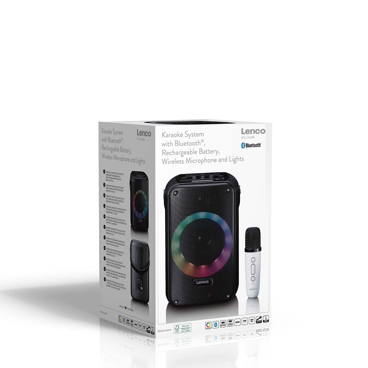 Karaoke-System mit Bluetooth®, wiederaufladbarem Akku, drahtlosem Karaoke-Mikrofon und Disco-LED-Beleuchtung Schwarz